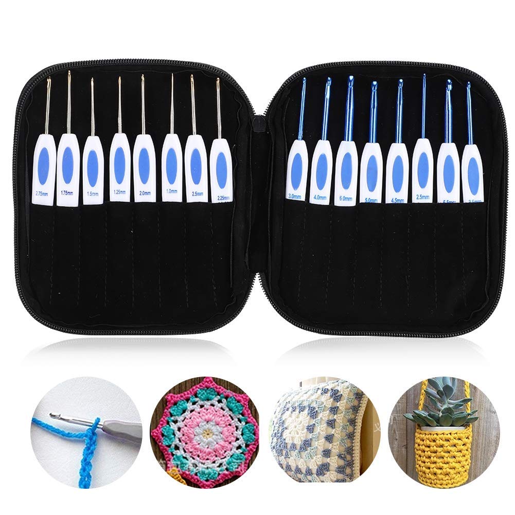 Premium Tgoon Aluminum Crochet Hook Set - Ergonomic White Plastic & Metal Knitting Needles with Porcelain Handle for DIY Crafts, Perfect for Beginners and Professionals - Ideal for Crocheting Scarves, Hats, and Home Decor Projects