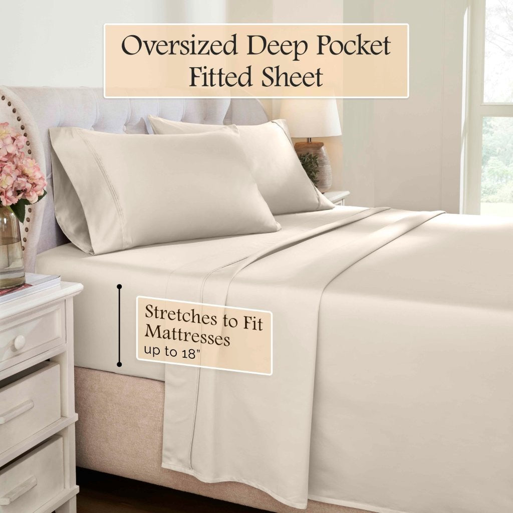 Luxury 1200 Thread Count Egyptian Cotton Deep Pocket Bed Sheet Set - Queen Size, Soft & Breathable for Ultimate Comfort - Perfect for Master Bedroom, Guest Room & Hotel Use