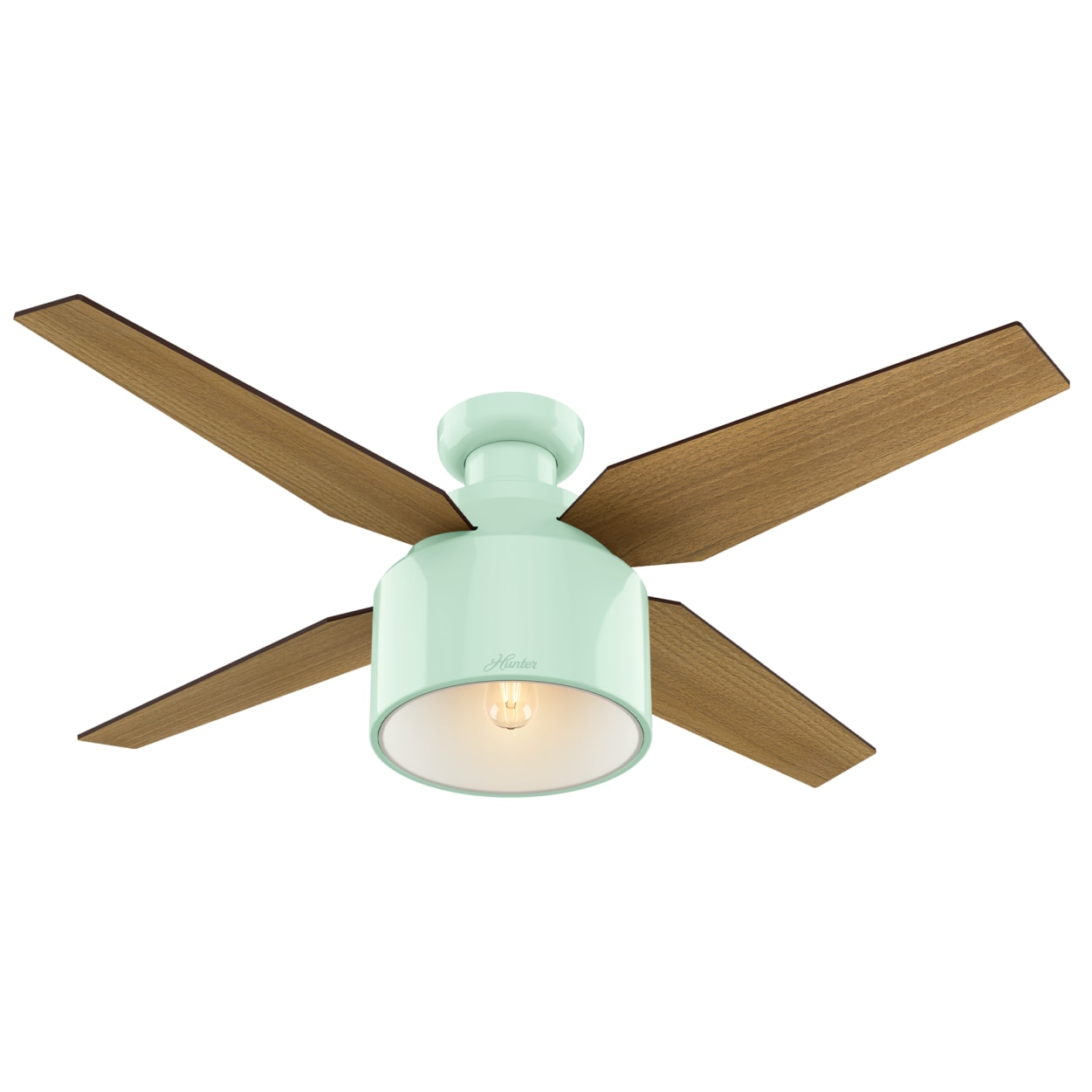Hunter 52 Inch Cranbrook Low Profile Mint Ceiling Fan with Light Kit - Energy Efficient Indoor/Outdoor Ceiling Fan for Bedroom, Living Room, Patio - Quiet DC Motor, Remote Control Included