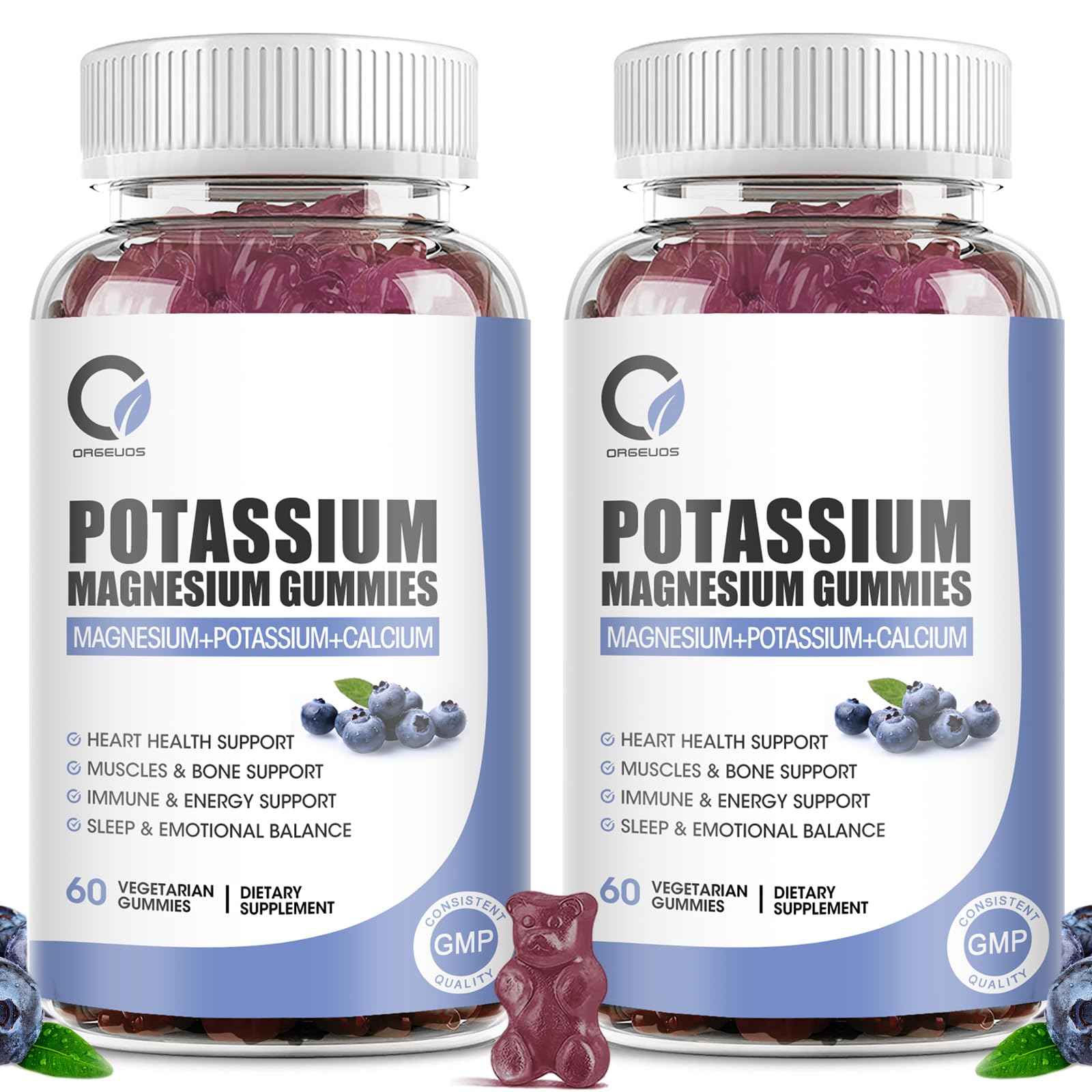 2 Pack Potassium Magnesium Gummies with Potassium Citrate 200mg & Magnesium Glycinate 320mg - Plus Calcium, Zinc & Vitamin - Muscle & Heart Health Supplement for Leg Cramps Relief - Perfect for Athletes & Active Lifestyles