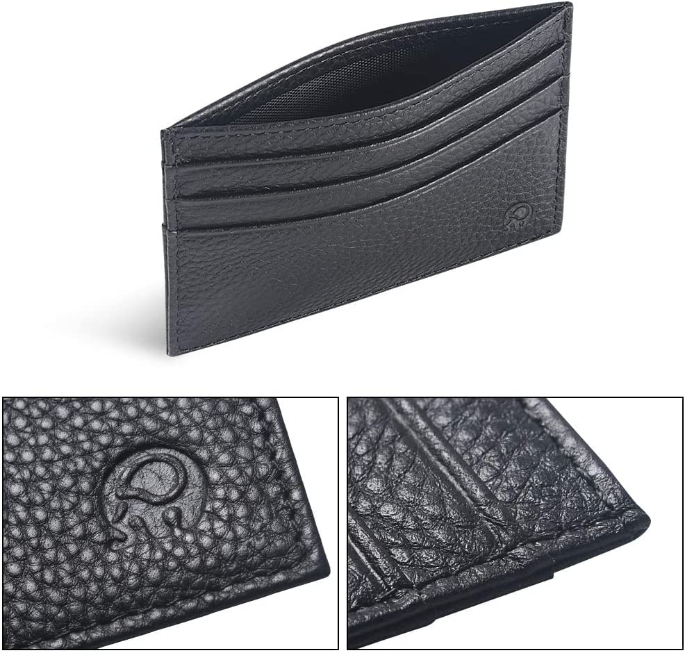 RFID Blocking Leather Credit Card Holder Wallet - Ultra Slim & Minimalist Front Pocket Wallet for Men & Women - 6 Card Slots + 1 Pocket (Black) | Perfect for Travel, Business & Everyday Use