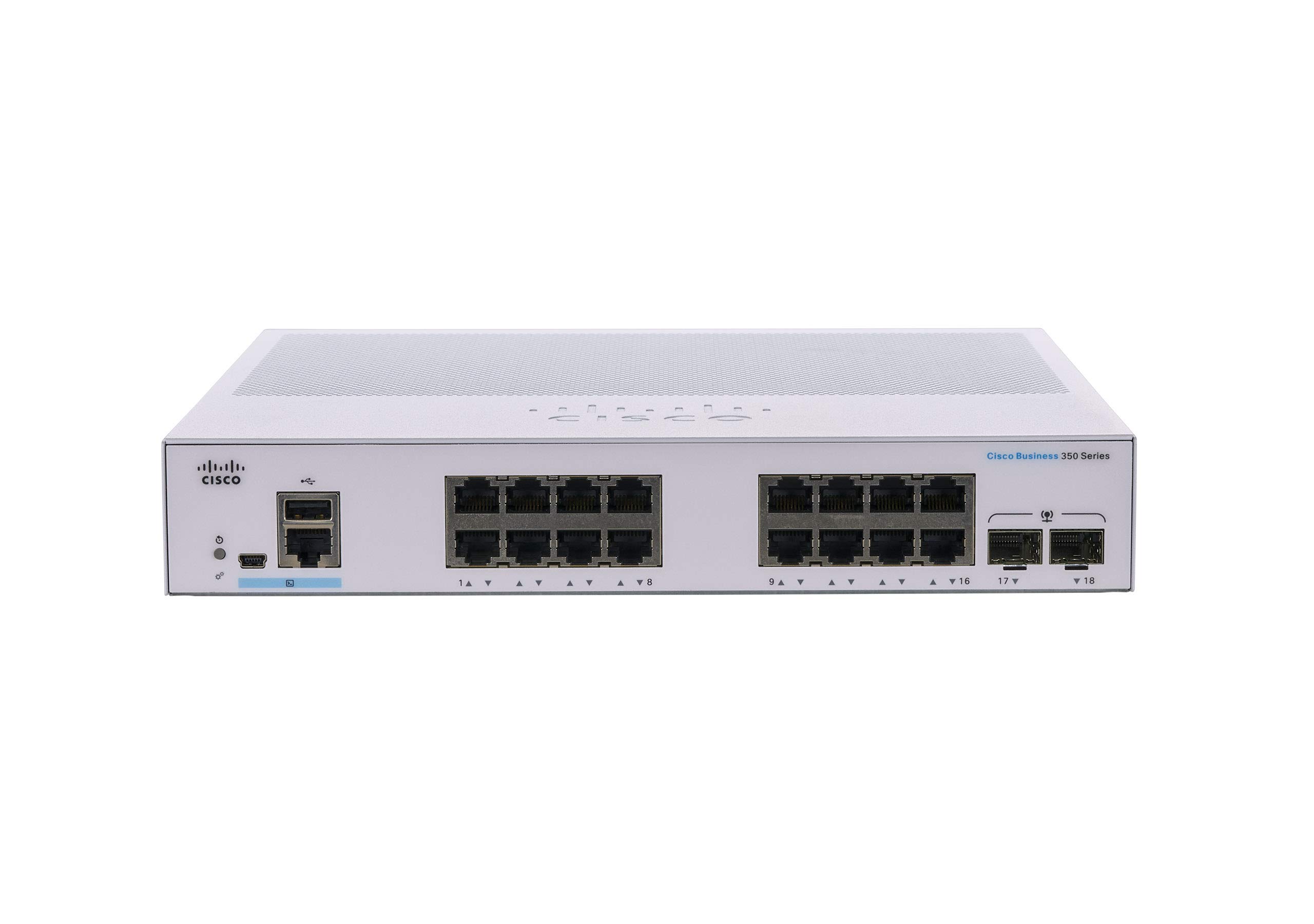 Cisco CBS350-16T-2G 16-Port Gigabit Ethernet Managed Switch with 2x1G SFP Ports & Limited Lifetime Warranty - Ideal for Small Business Networks, Office IT Infrastructure & Secure Data Transfer