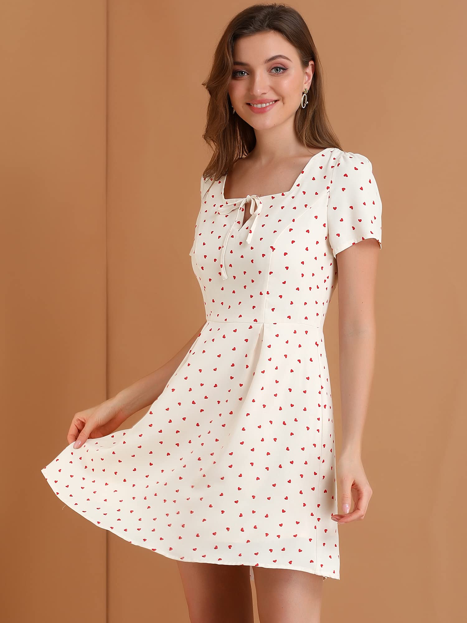 Allegra K Women's Casual Summer Dress - Floral Print Short Sleeve A-Line Midi Dress for Outdoor Parties, Beach Vacations & Date Nights
