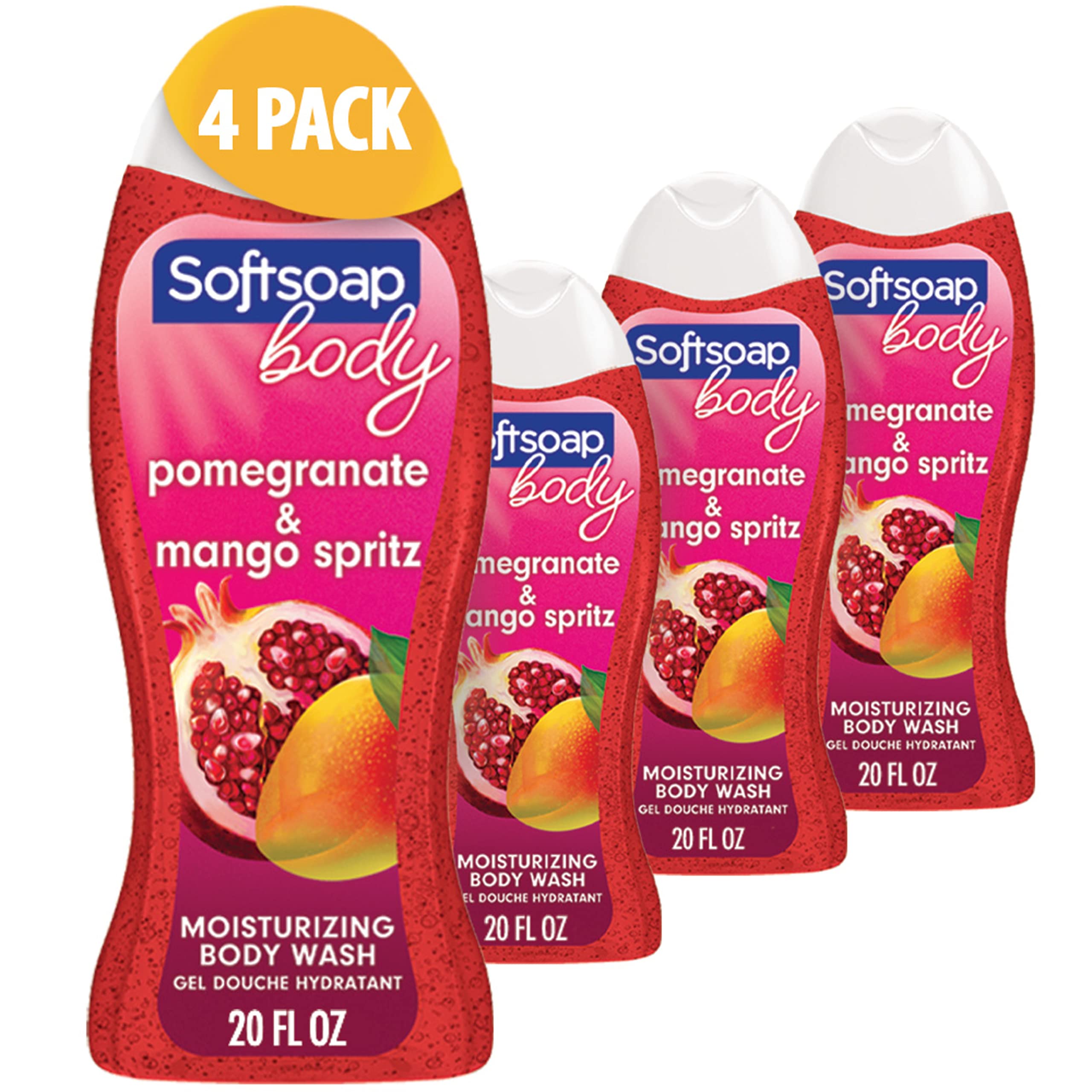 Softsoap Pomegranate & Mango Body Wash 20oz (4-Pack) & Antibacterial Liquid Hand Soap Crisp Clean 11.25oz (6-Pack) - Refreshing Shower Gel & Moisturizing Hand Wash for Bathroom, Kitchen & Daily Hygiene