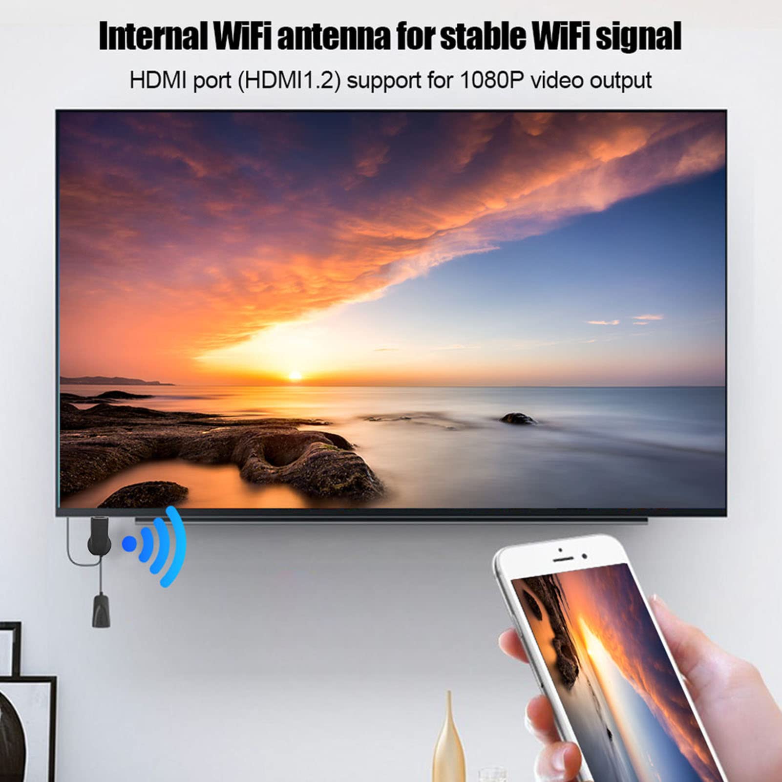 1080P Wireless HDMI Streaming Adapter - Airplay, Miracast & DLNA Compatible Display Receiver Dongle for Smart TV, Laptop & Projector | 2.4G WiFi Support | Perfect for Home Theater, Office Presentations & Gaming