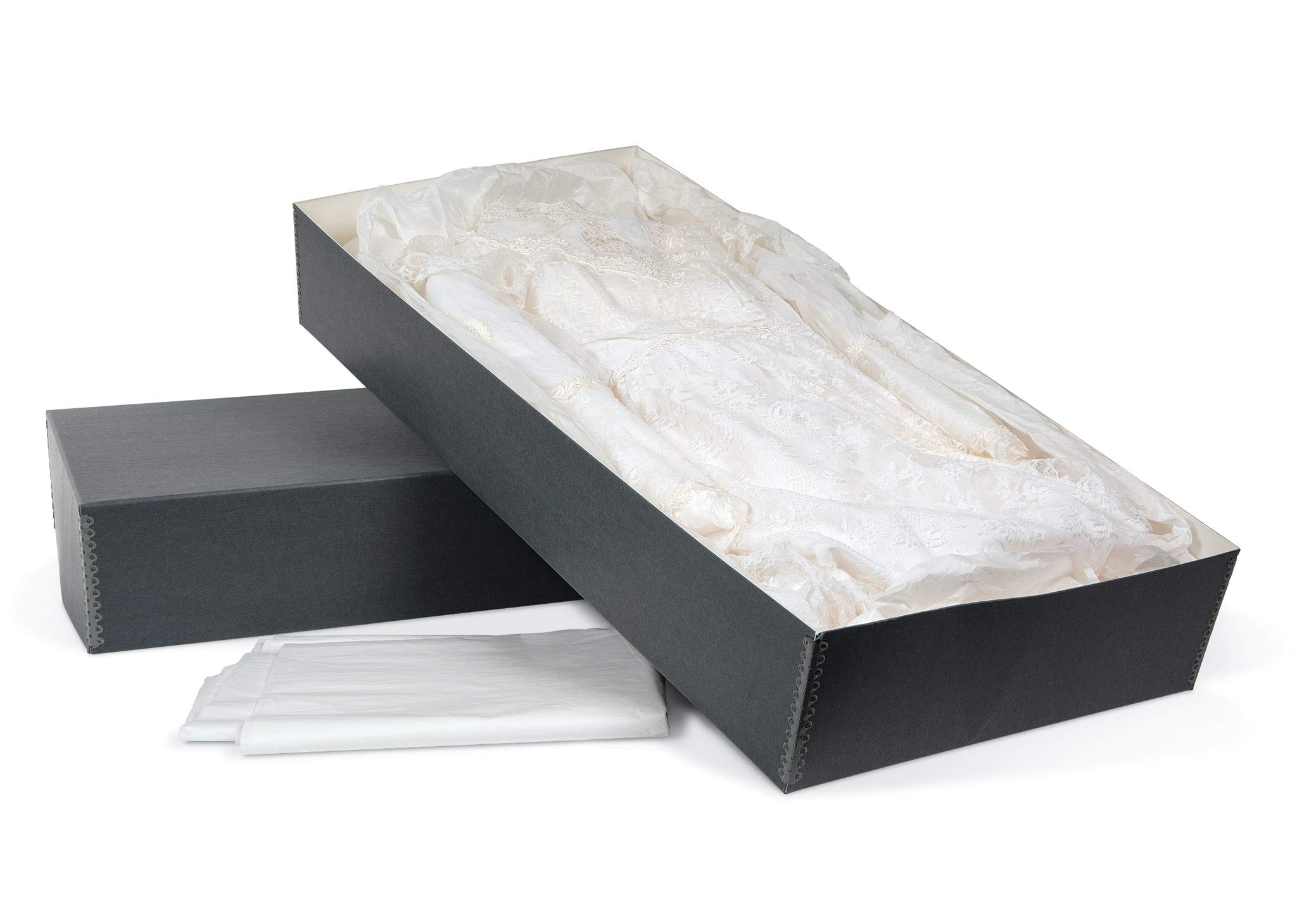 Gaylord Archival Blue/Grey Wedding Dress & Textile Preservation Box with Acid-Free Tissue Paper - 24x30x6 Inches - Perfect for Wedding Gown Storage, Vintage Clothing Protection & Heirloom Preservation