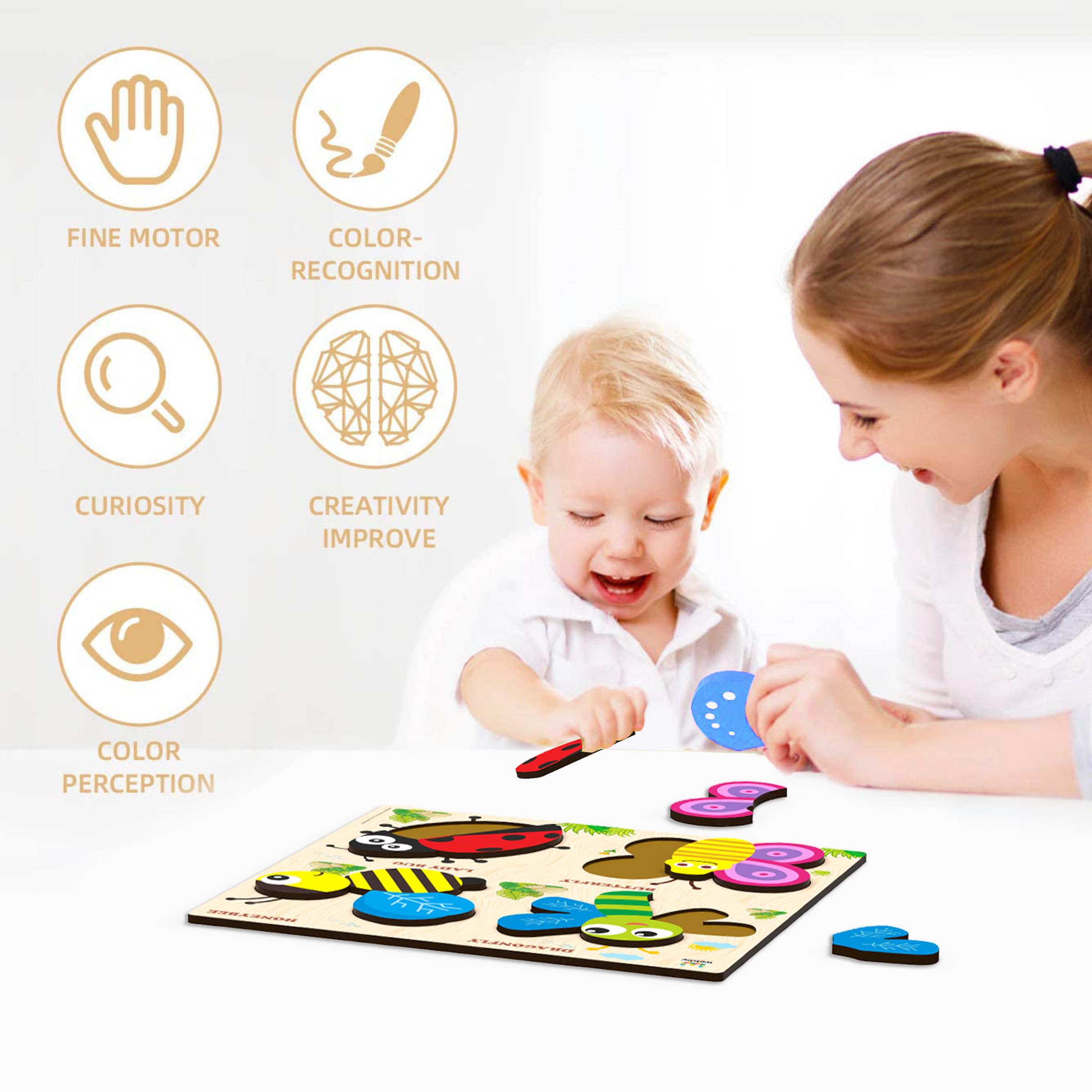 Webby Insects Wooden Puzzle - Educational Toddler Toy for Kids Ages 2-4 | Montessori & Preschool Learning Activity | Perfect for Early Childhood Development & Sensory Play