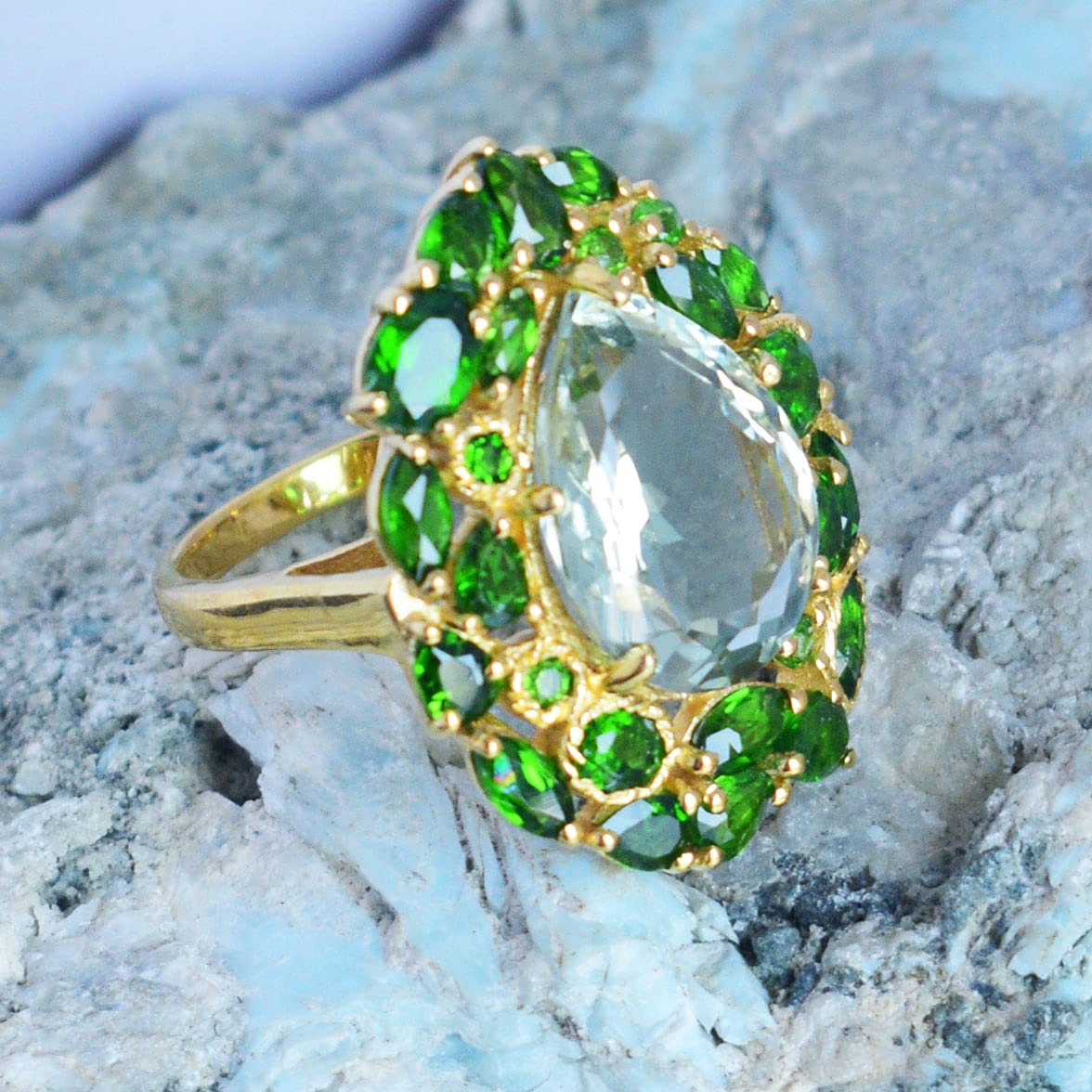 Green Amethyst & Chrome Diopside Sterling Silver Ring - Handmade 925 Silver Jewelry for Women, Birthday Gift for Her - Perfect for Weddings, Anniversaries & Special Occasions