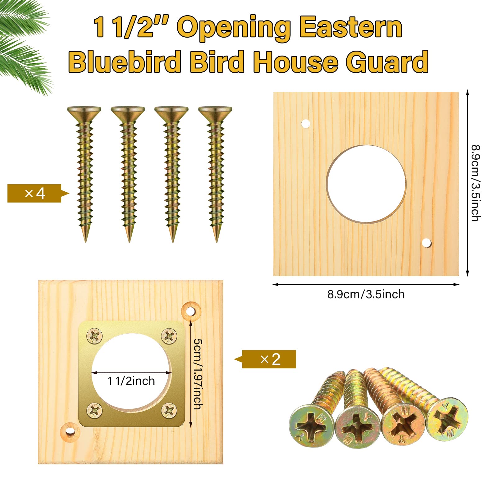 2 Pack Bluebird House Predator Guard - 1.5 Inch Opening Wooden Copper Replacement for Bird Houses - Protect Nesting Birds from Squirrels & Raccoons in Your Backyard Garden