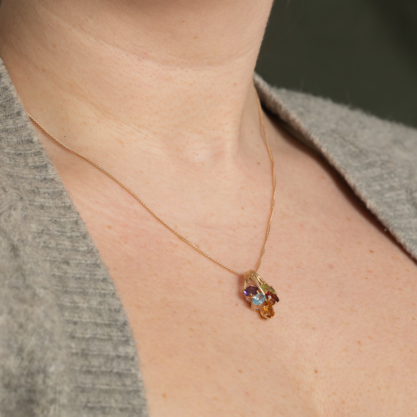 2.00ctw Natural Amethyst Peridot Blue Topaz Garnet Citrine Gemstone Pendant Necklace - Elegant Birthstone Jewelry for Women, Gift for Mom Wife Daughter - Perfect for Weddings, Anniversaries & Special Occasions