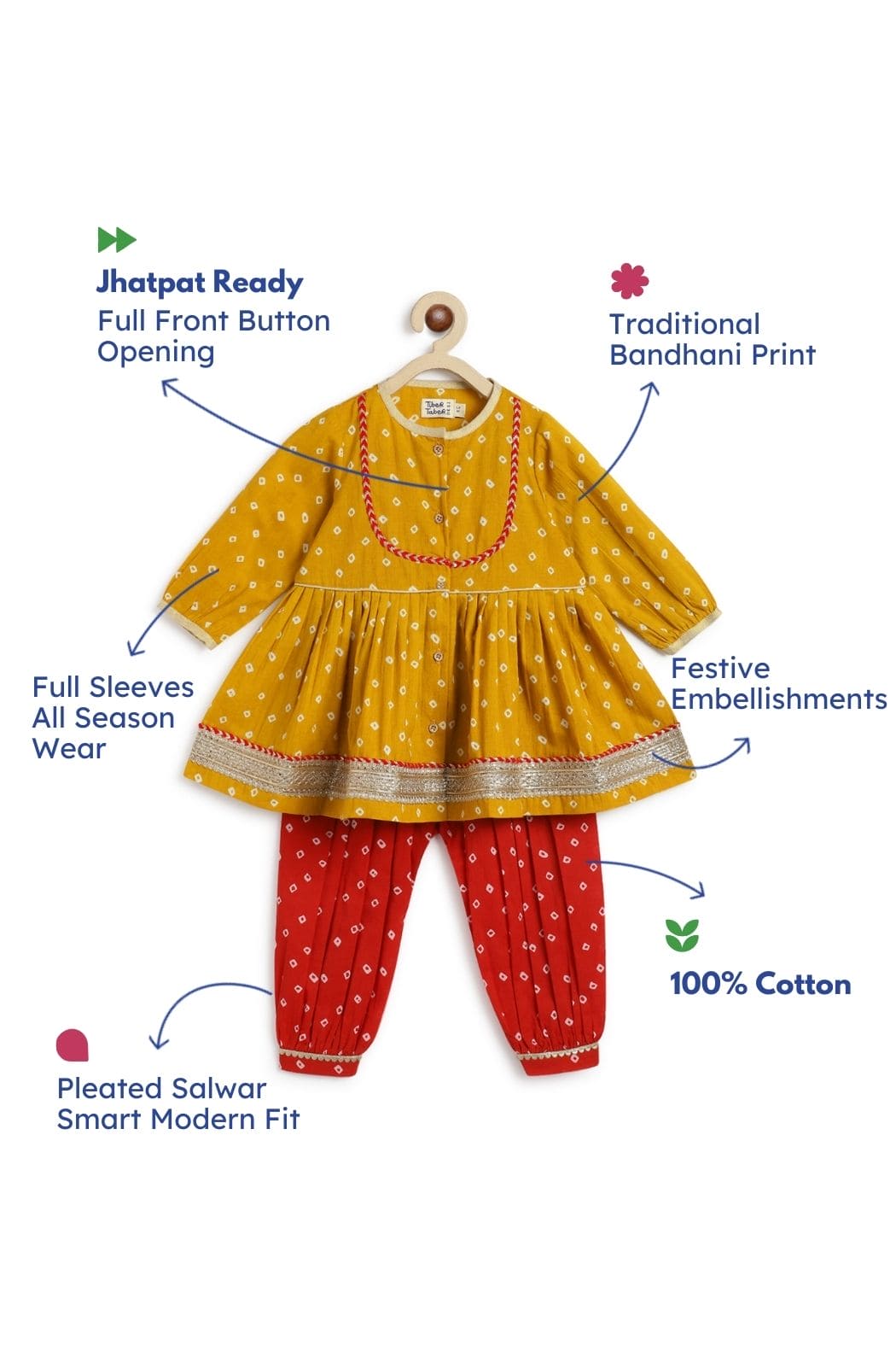 **Pre-Order: Adorable Baby Girls Bandhani Twirl Dress in Yellow – Perfect for Parties, Photoshoots & Special Occasions**