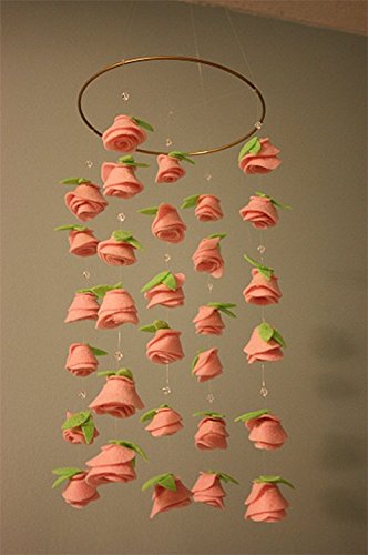 Baby Pink Felt Rose Mobile - Handmade Nursery Decor for Baby Girls Room, Gender Reveal, Baby Shower Gift | Perfect for Crib, Wall Decor, and Newborn Photography Backdrop