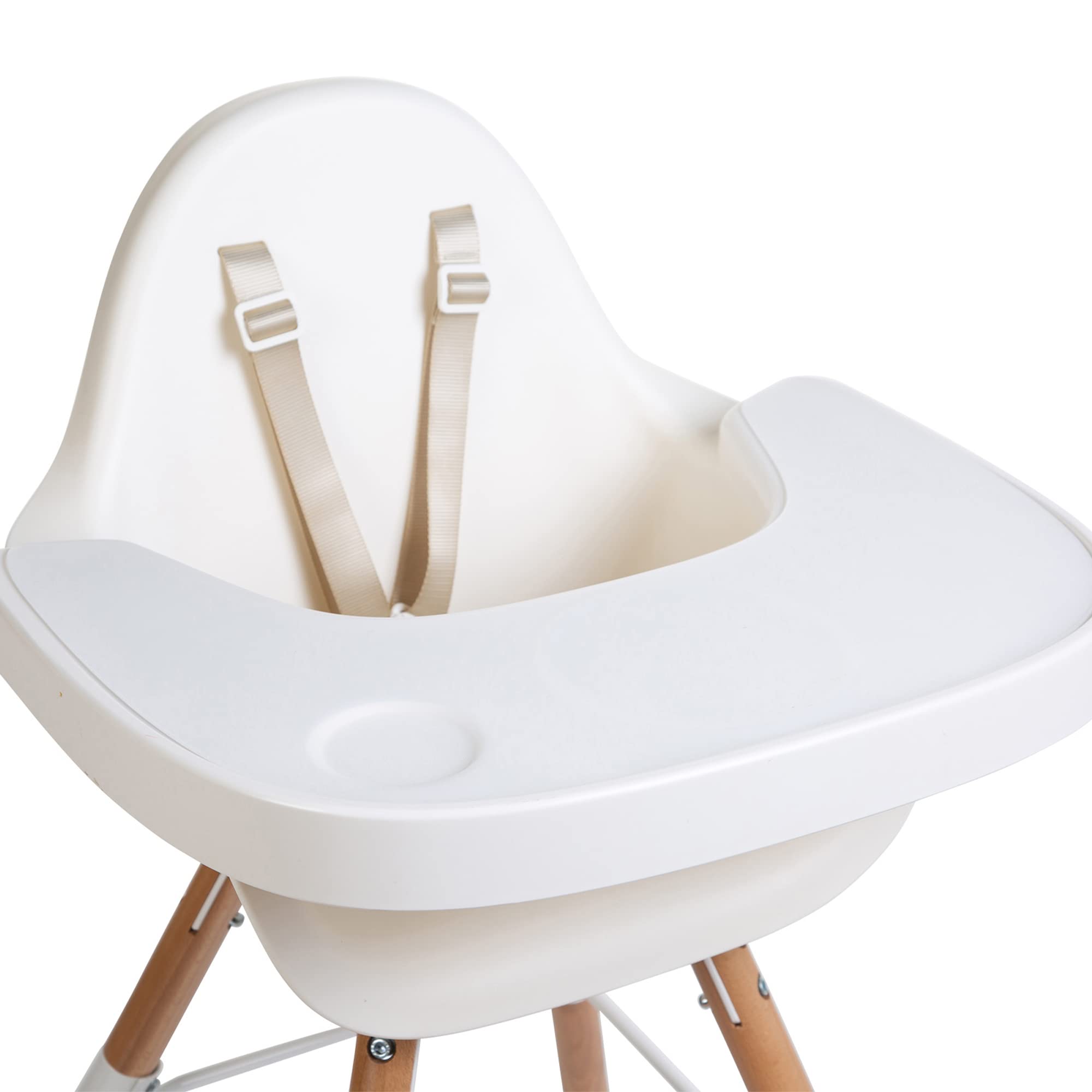 Childhome Evolu One.80° High Chair - 2 in 1 Baby High Chair with 180° Swivel, Adjustable Height & Portable Design | Modern Sleek High Chair with Beechwood Legs in White | Perfect for Dining, Feeding & Playtime