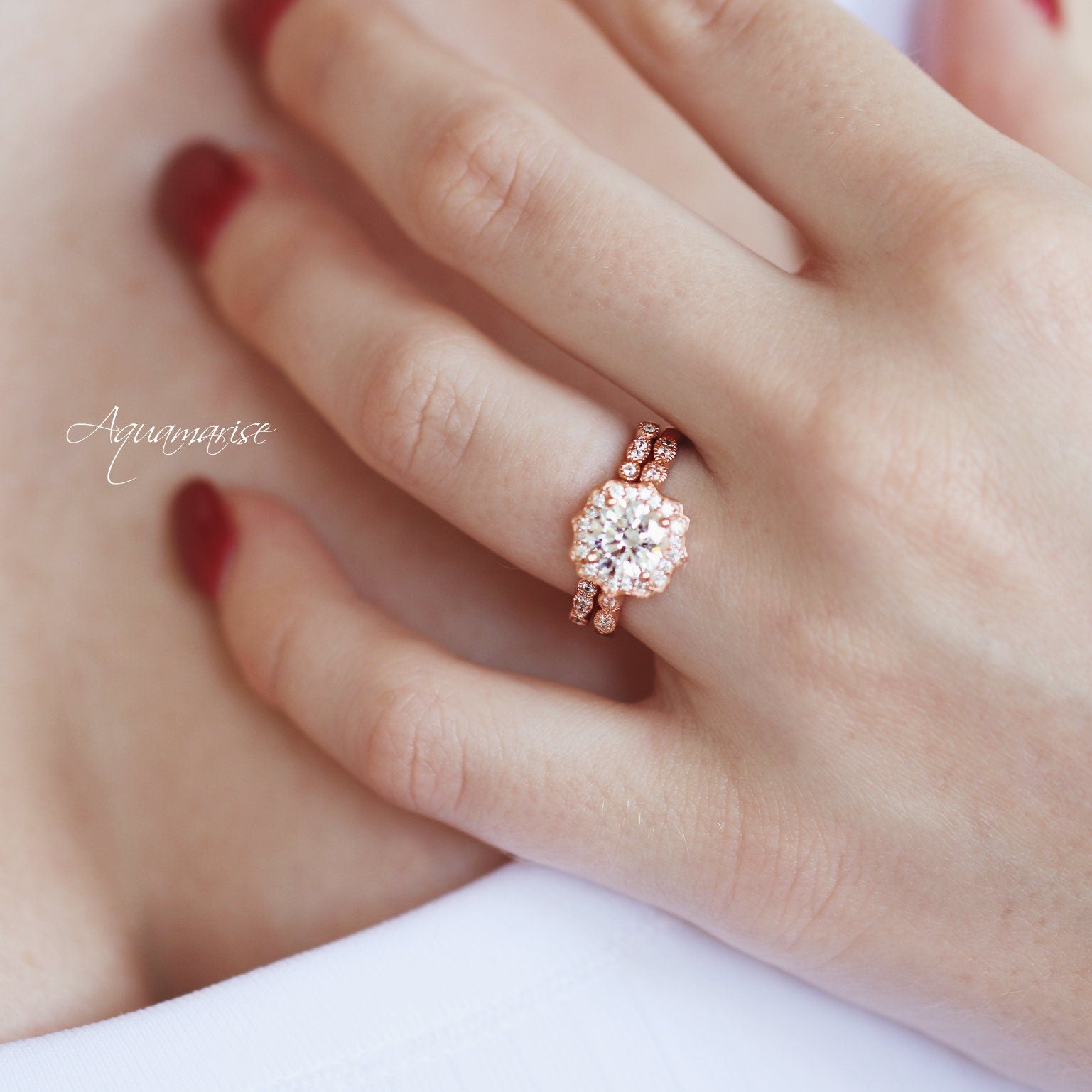 14K Solid Rose Gold Moissanite Engagement Ring for Women - Elegant Wedding Band, Anniversary Gift, Proposal Jewelry for Her