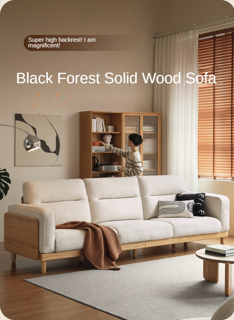 Premium Oak Solid Wood Straight High Back Cloth Leather Sofa - Modern Living Room Furniture for Home Office & Lounge Comfort