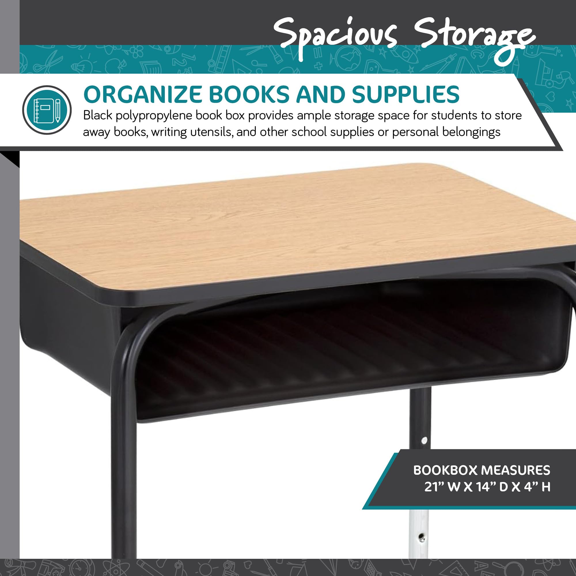Adjustable Height Student Desk with Book Storage - Open Front School Desk with Adjustable Legs - Set of 2 in Oak & Black - Perfect for Home Study, Classroom & Dorm Room Organization
