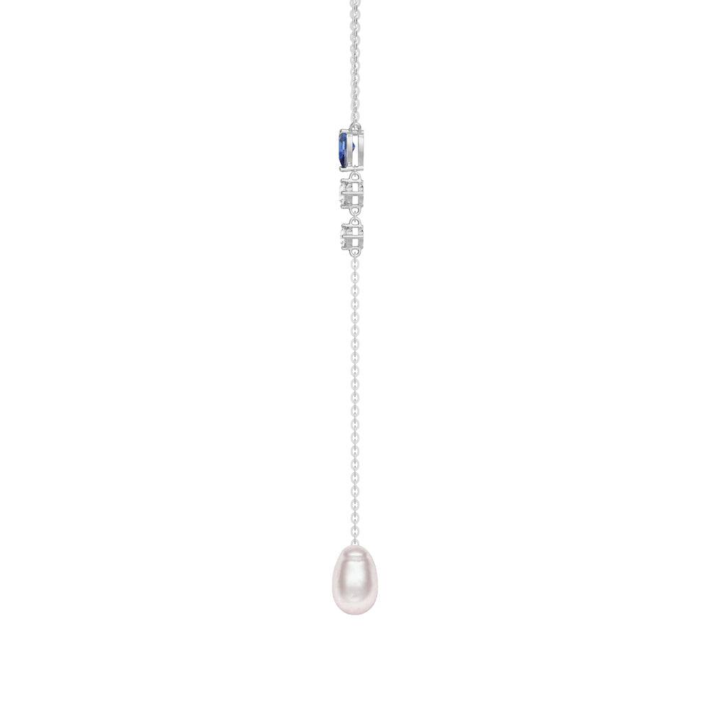 Exquisite Baroque Pearl & Sapphire Modern Y Lariat Necklace – Elegant Statement Jewelry for Weddings, Parties & Special Occasions