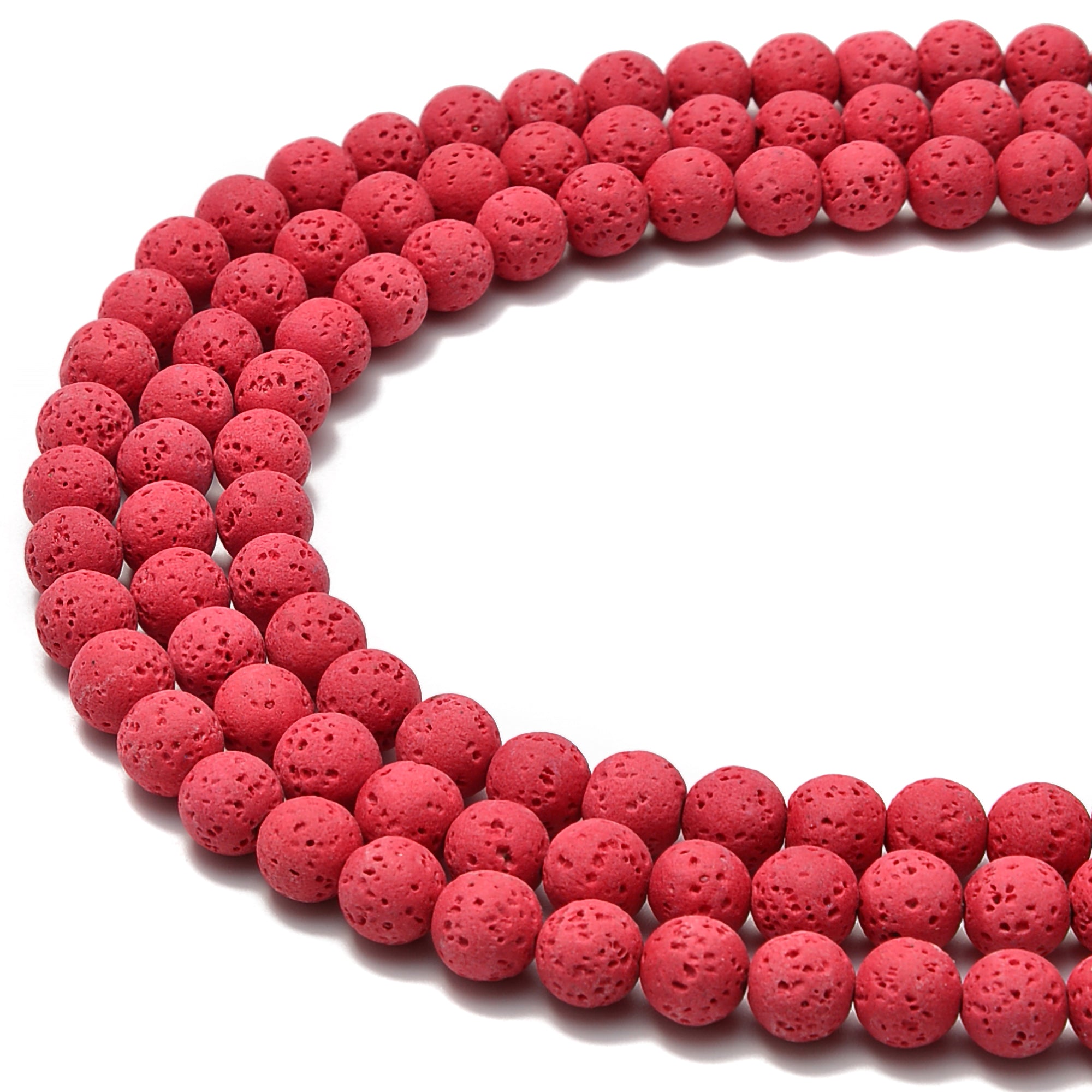 2.0mm Large Hole Bright Red Lava Rock Beads - Smooth Round 6mm, 10mm, 15.5