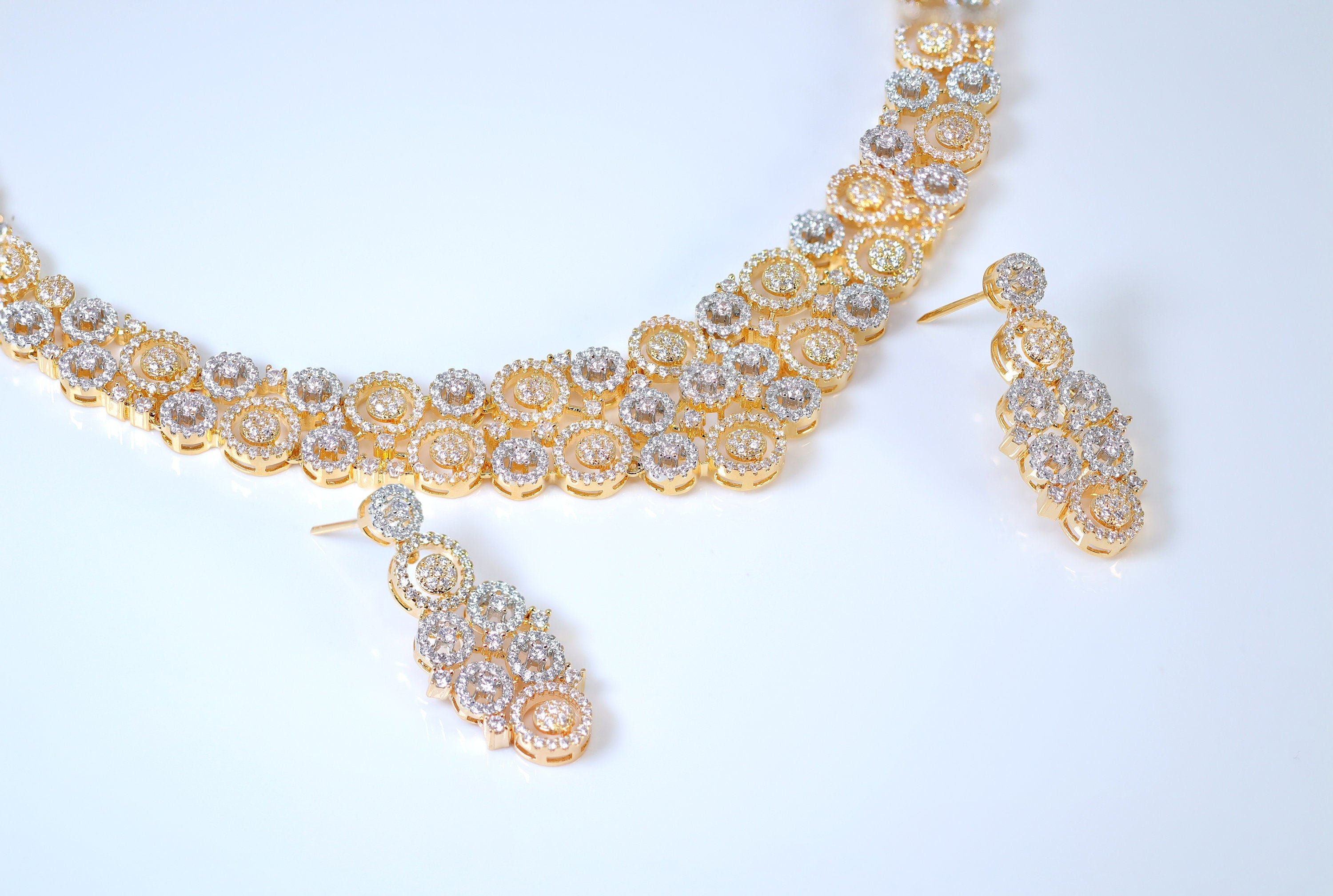Elegant V-Shaped Bridal Choker Necklace Set with CZ Stones - Long Wedding Jewelry for Brides, Statement Necklace for Special Occasions - Perfect for Weddings, Prom, and Evening Events