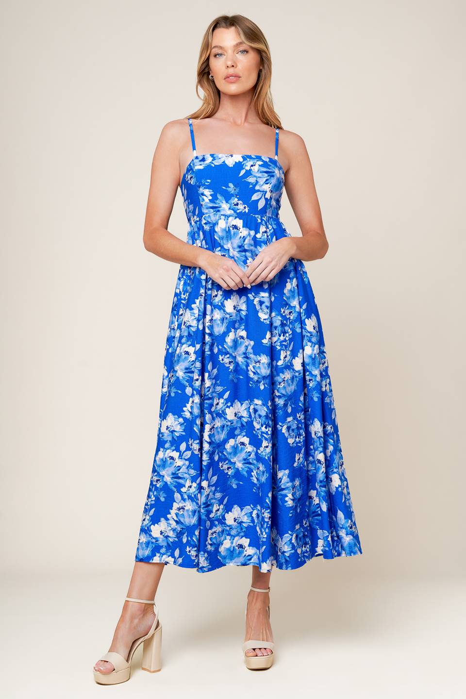 English Garden Midi Dress in Blue - Floral Summer Dress for Women, Perfect for Garden Parties & Outdoor Events