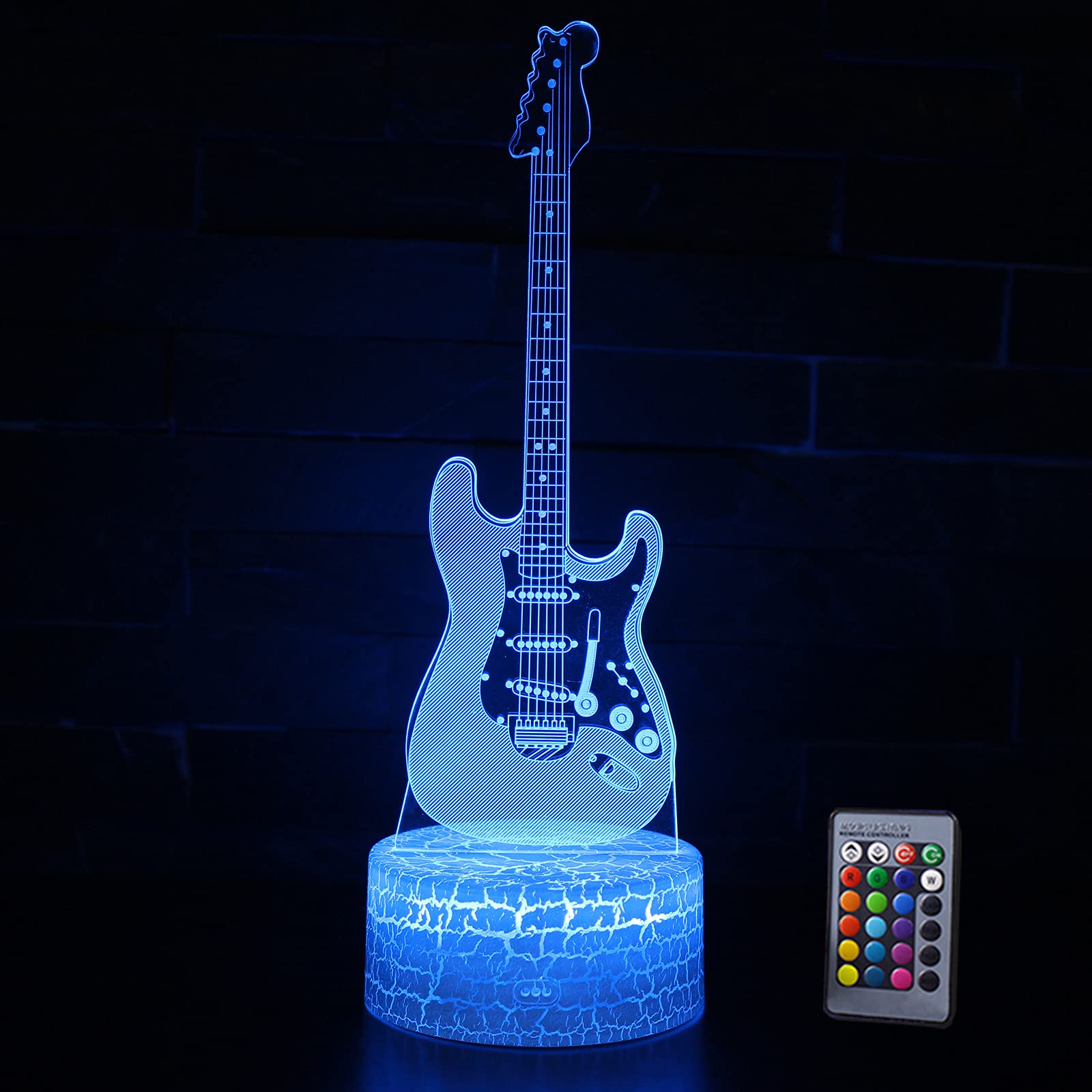3D Illusion Guitar Lamp - 16 Color Changing LED Night Light for Kids & Adults - Perfect for Bedroom, Nursery, and Relaxation