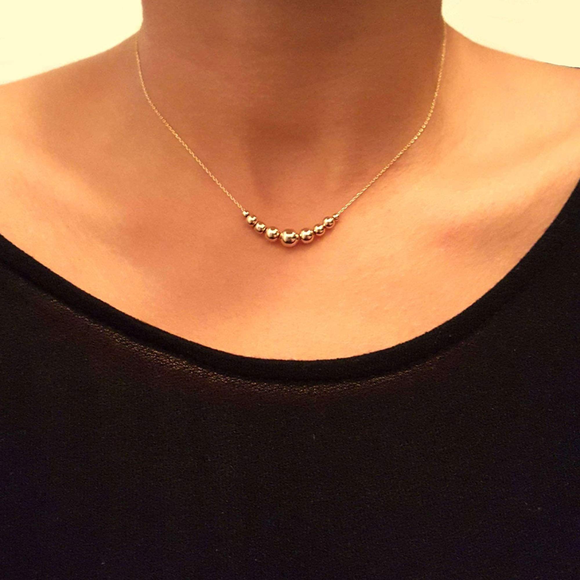 14K Solid Gold Simple Ball Bead Necklace - Dainty Gold Sphere Pendant with Fine Belcher Chain | Minimalist Everyday Jewelry for Women | Perfect for Office, Date Night & Gifting