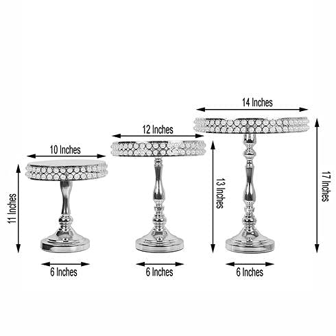 3-Piece Silver Pearl Cake Stand Set - Elegant Round Pedestal Dessert Stand for Cupcakes, Pastries & Wedding Cakes | Perfect for Weddings, Birthday Parties, Baby Showers & Tea Events - Durable Metal Display for Elegant Dessert Presentation