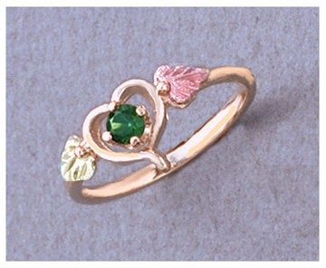 10kt Three-Tone Heart Leaf Ring with Natural Gemstones (Ruby, Sapphire, Emerald, Amethyst, Citrine, Peridot) - Promise Ring Size 7 - Perfect for Anniversaries, Engagements & Romantic Gifts