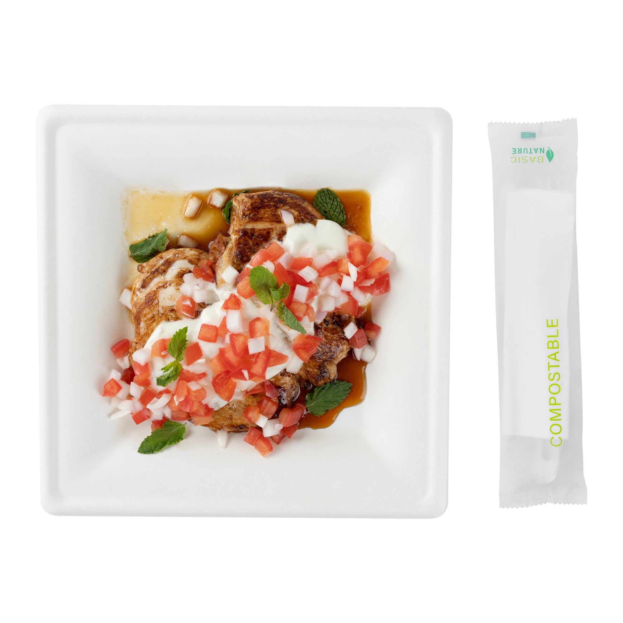 Eco-Friendly Compostable CPLA Plastic Cutlery Set - 100-Piece Box with Heat-Resistant Forks, Knives & Spoons | Includes White Napkins & Biodegradable Wrapper | Perfect for Parties, Picnics & Takeout Meals