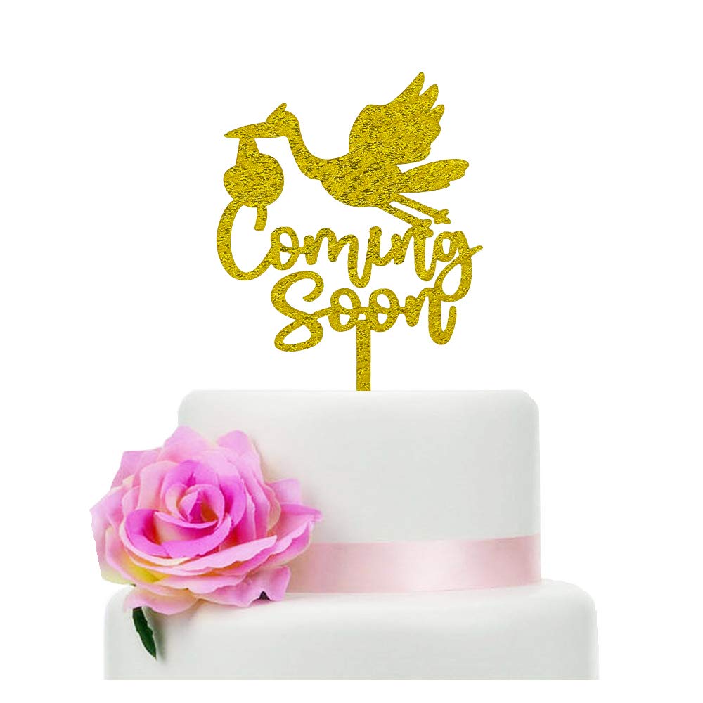 Gold Glitter Cake Topper for Baby Shower, Gender Reveal Party, Stork Silhouette Wedding Cake Decor - Perfect for Birthday Celebrations, Newborn Announcements and Special Occasions