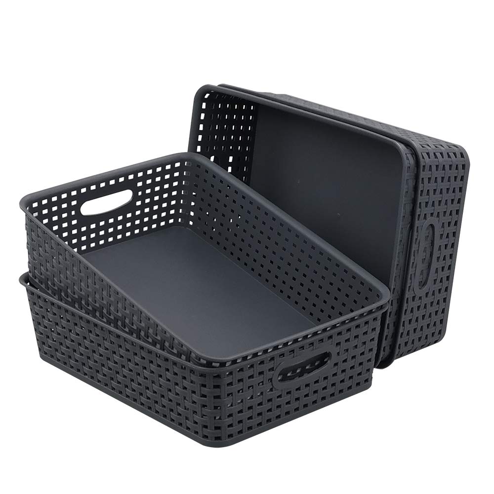Idotry 4-Pack Plastic Paper Storage Baskets - Gray Organizer Bins for Office, Home & Classroom Organization