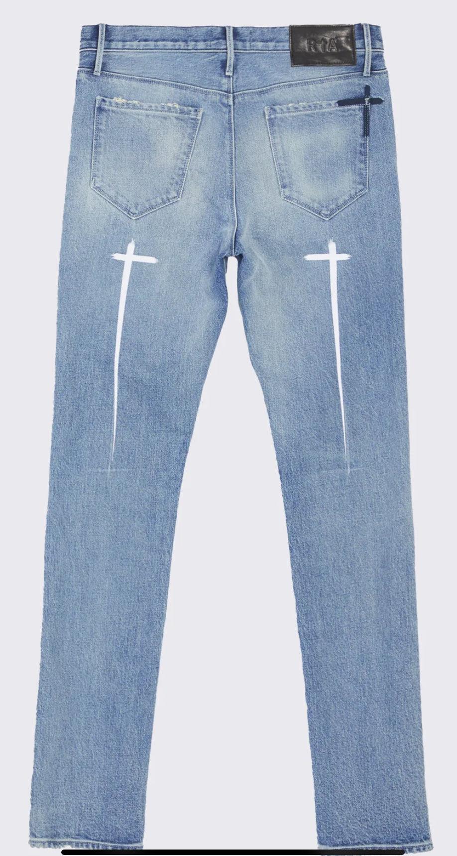RTA Bryant Medium Wash Dagger Sinners Jeans for Women - Distressed Boyfriend Jeans with Ripped Details | Perfect for Casual Outfits, Streetwear and Everyday Wear
