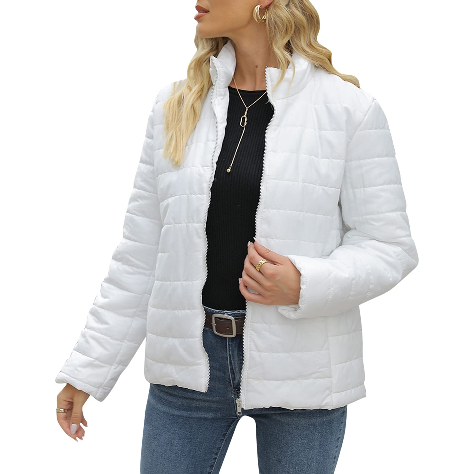 Women's Casual Padded Jacket - Long Sleeve Winter Coat with Zipper & Pockets, Brown Quilted Vest for Outdoor Activities, Travel & Daily Wear