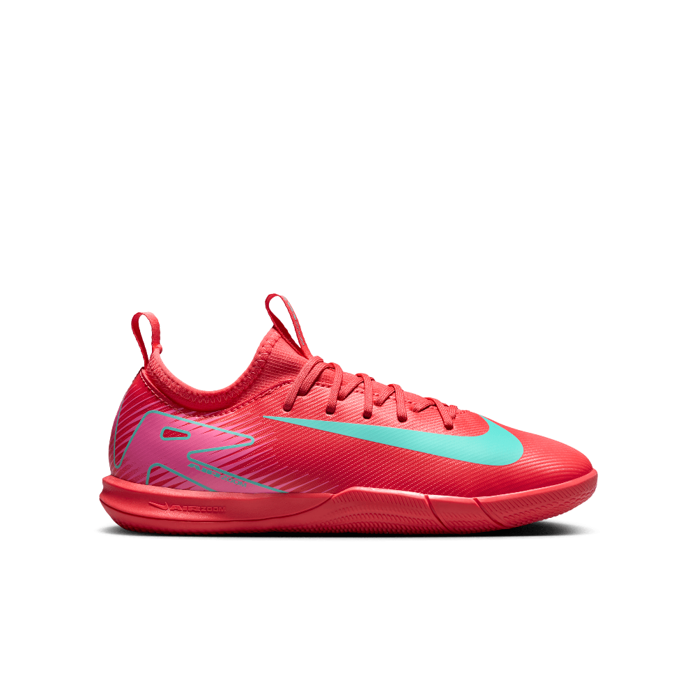 Nike Jr. Mercurial Vapor 16 Academy IC Indoor Soccer Shoes for Kids - Ember Glow/Aurora Green - Lightweight Football Cleats for Youth Indoor Training & Games