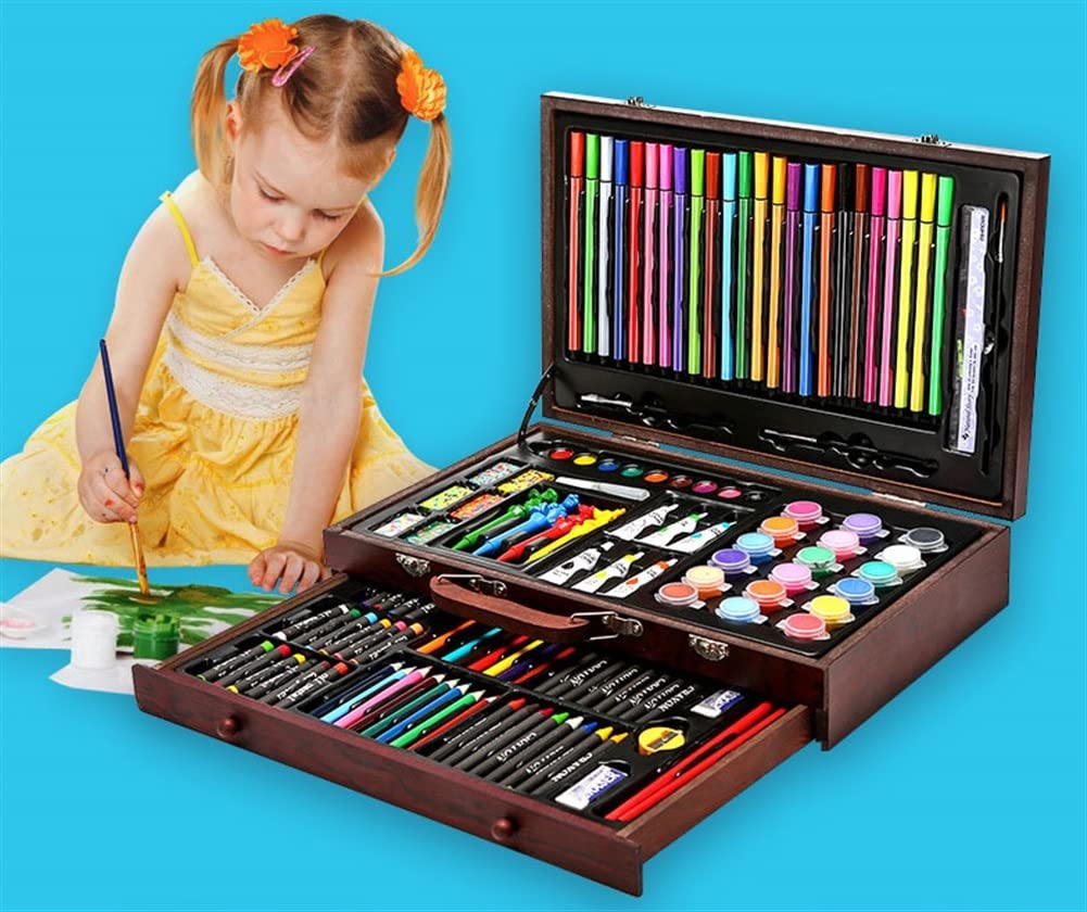 130-Piece Deluxe Wooden Art Painting and Drawing Set - Complete Art Supplies Kit for Kids & Adults - Perfect for Sketching, Watercolor, Oil Painting & DIY Crafts