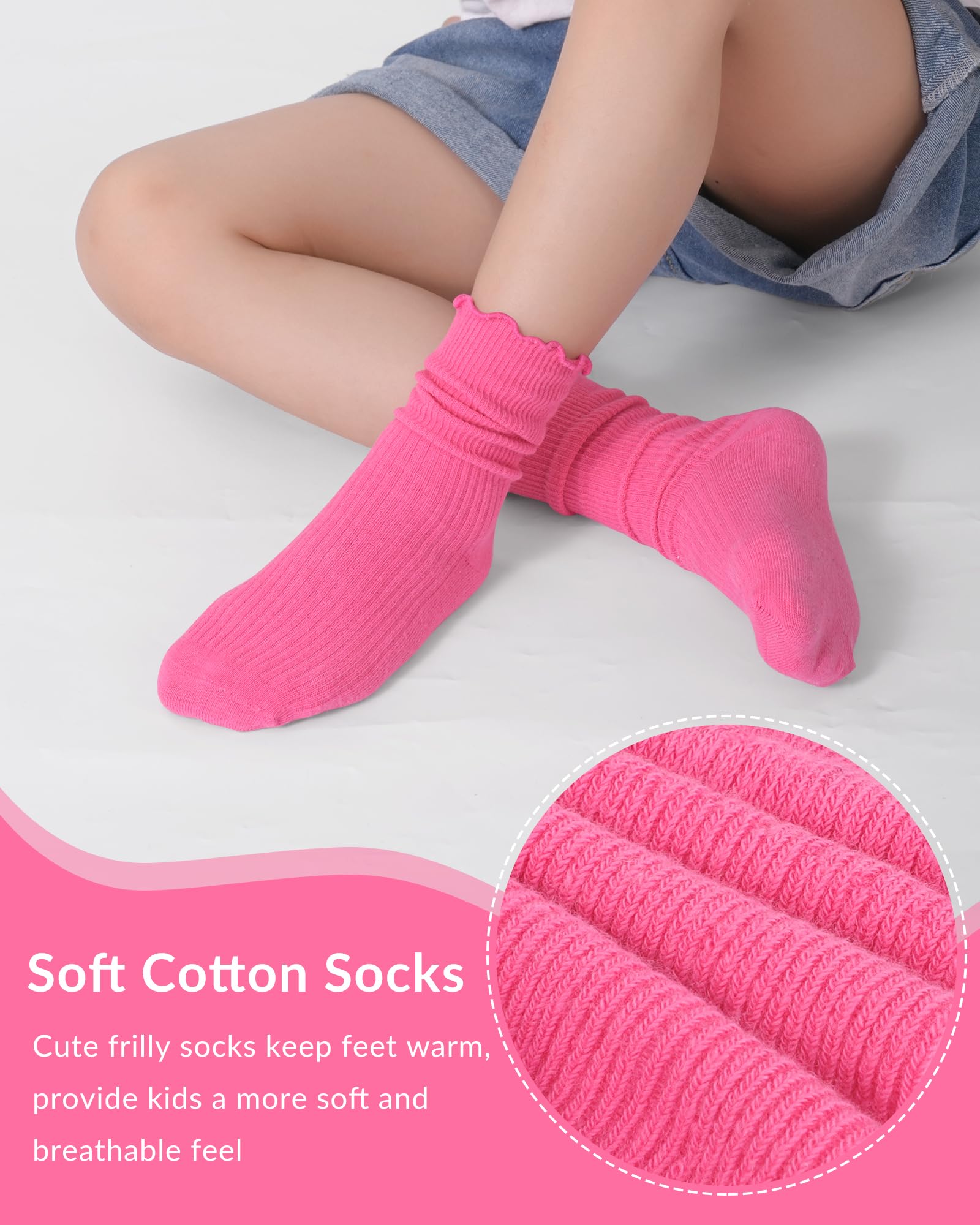 Witwot Girls Ruffle Socks - Cute Turn Cuff Dress Socks for Toddler & Kids - Perfect for School Uniform, Parties & Special Occasions