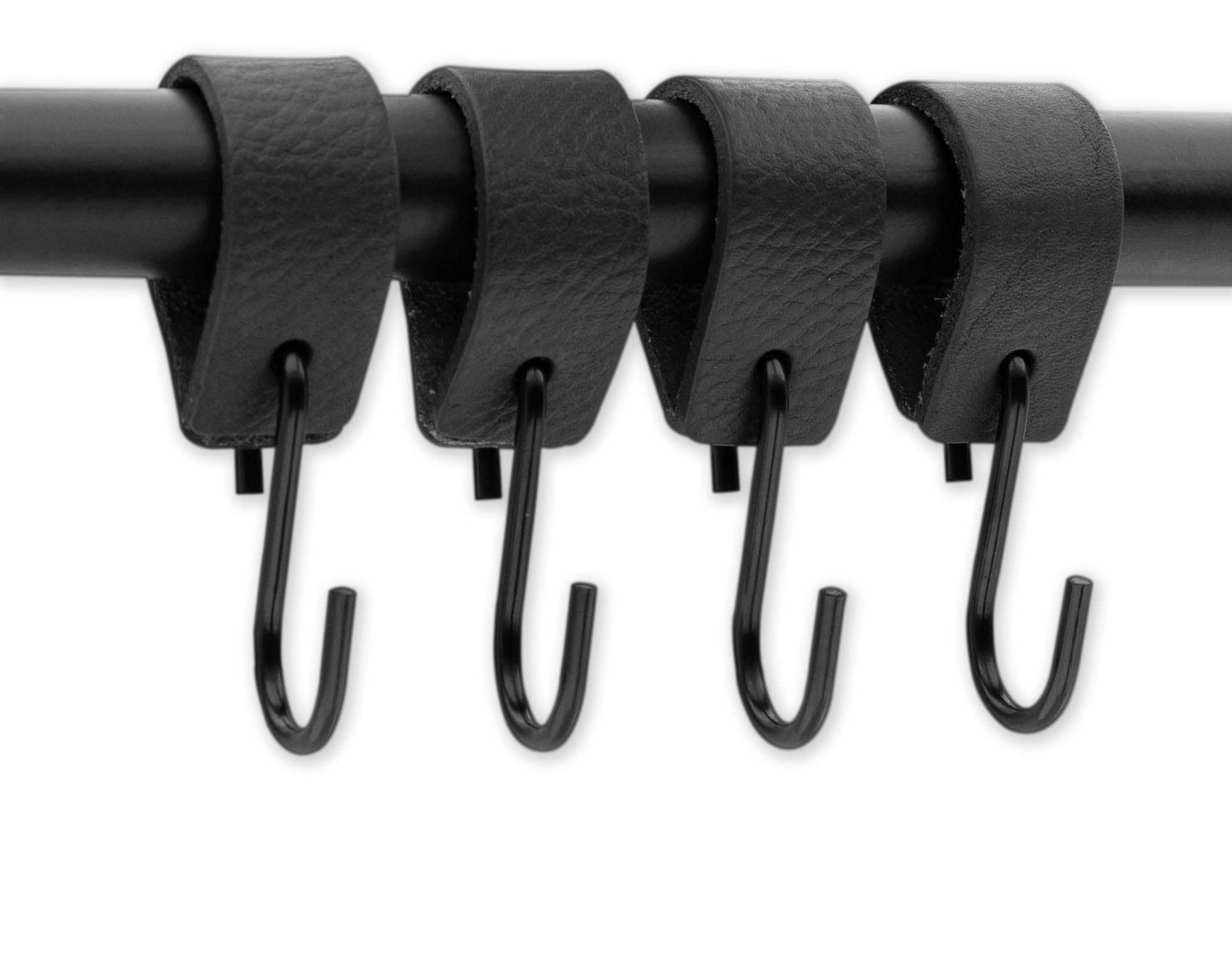 Brute Strength Multifunctional Leather S-Hooks (6-Pack) - Heavy Duty Anthracite Black Coat & Kitchen Hooks for Hanging Coats, Bags, Towels & Utensils - Durable S-Shaped Leather Hooks for Home & Office Organization