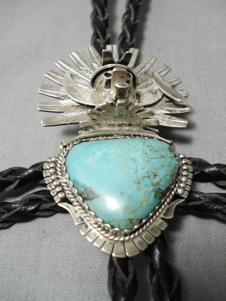 Vintage Native American Navajo Royston Turquoise Kachina Sterling Silver Bolo Tie - Handcrafted Southwest Jewelry for Western Fashion & Gift Giving