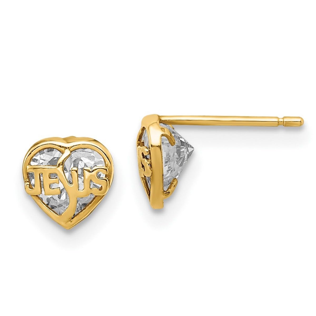 14K Gold CZ Cubic Zirconia Simulated Diamond Religious Cross Earrings for Women - Jesus Love Heart Post Earrings - Perfect for Church, Weddings & Special Occasions