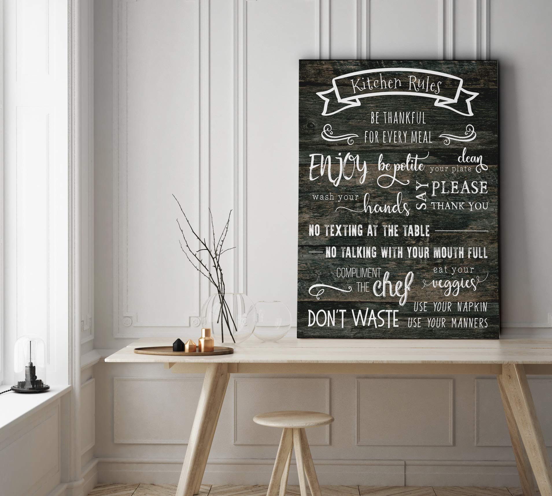 Kitchen Rules II Gallery Wrapped Canvas Wall Art - Modern Home Decor for Kitchen, Dining Room & Office - Perfect Housewarming Gift