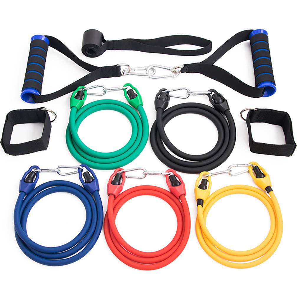 Outech 11-Piece Resistance Bands Set with Door Anchor, 5 Stackable Exercise Bands, 2 Foam Handles, 2 Metal Foot Rings & Carrying Case - Home Gym Workout Equipment for Strength Training, Yoga & Pilates