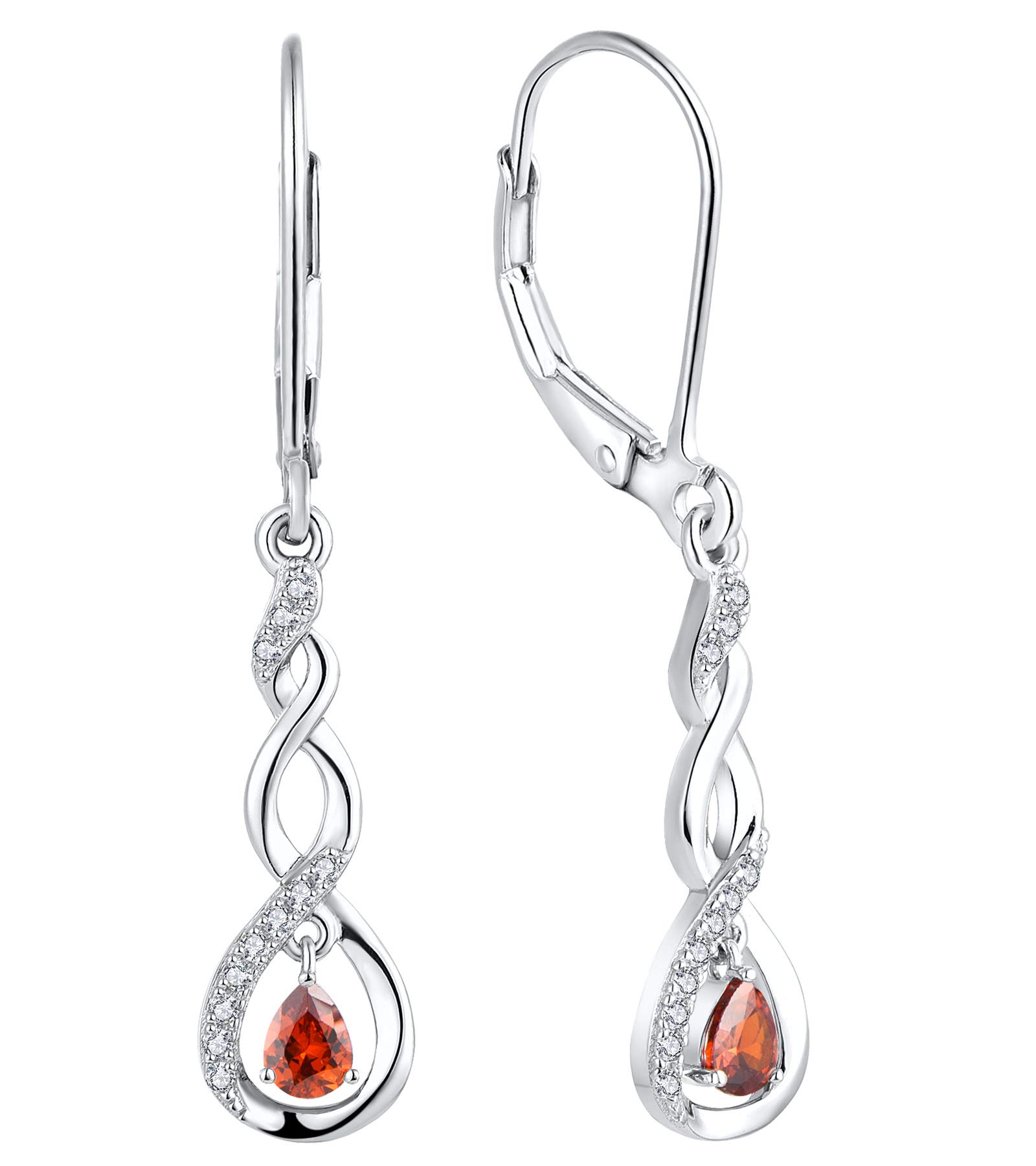 Sterling Silver Infinity Leverback Earrings with Birthstones - Elegant Dangle Drop Twisted Jewelry for Women, Perfect for Weddings, Parties & Everyday Wear