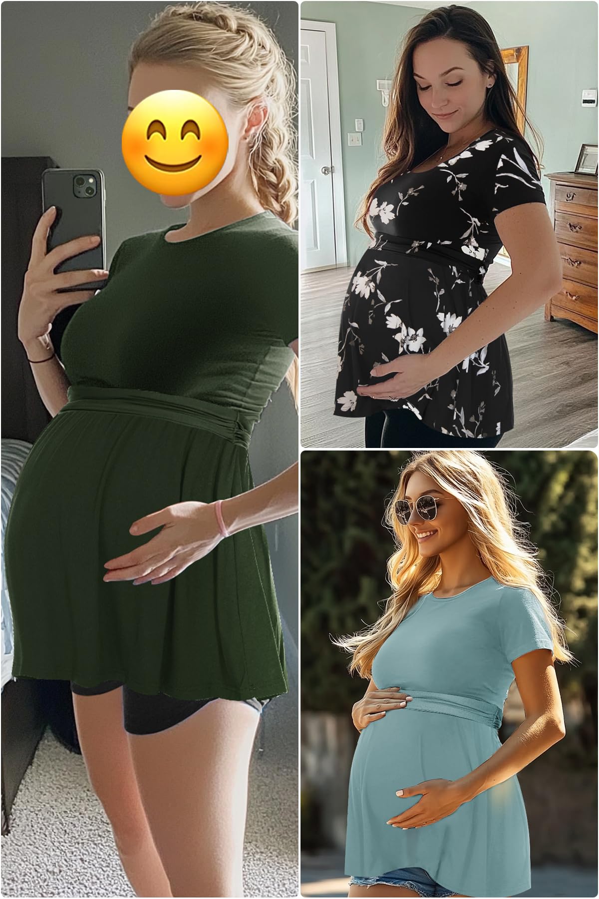 Stylish Maternity Tops for Women - Short & Long Sleeve Pleated Waist Pregnancy Shirts | Comfortable Nursing & Everyday Wear Clothes for Expecting Moms