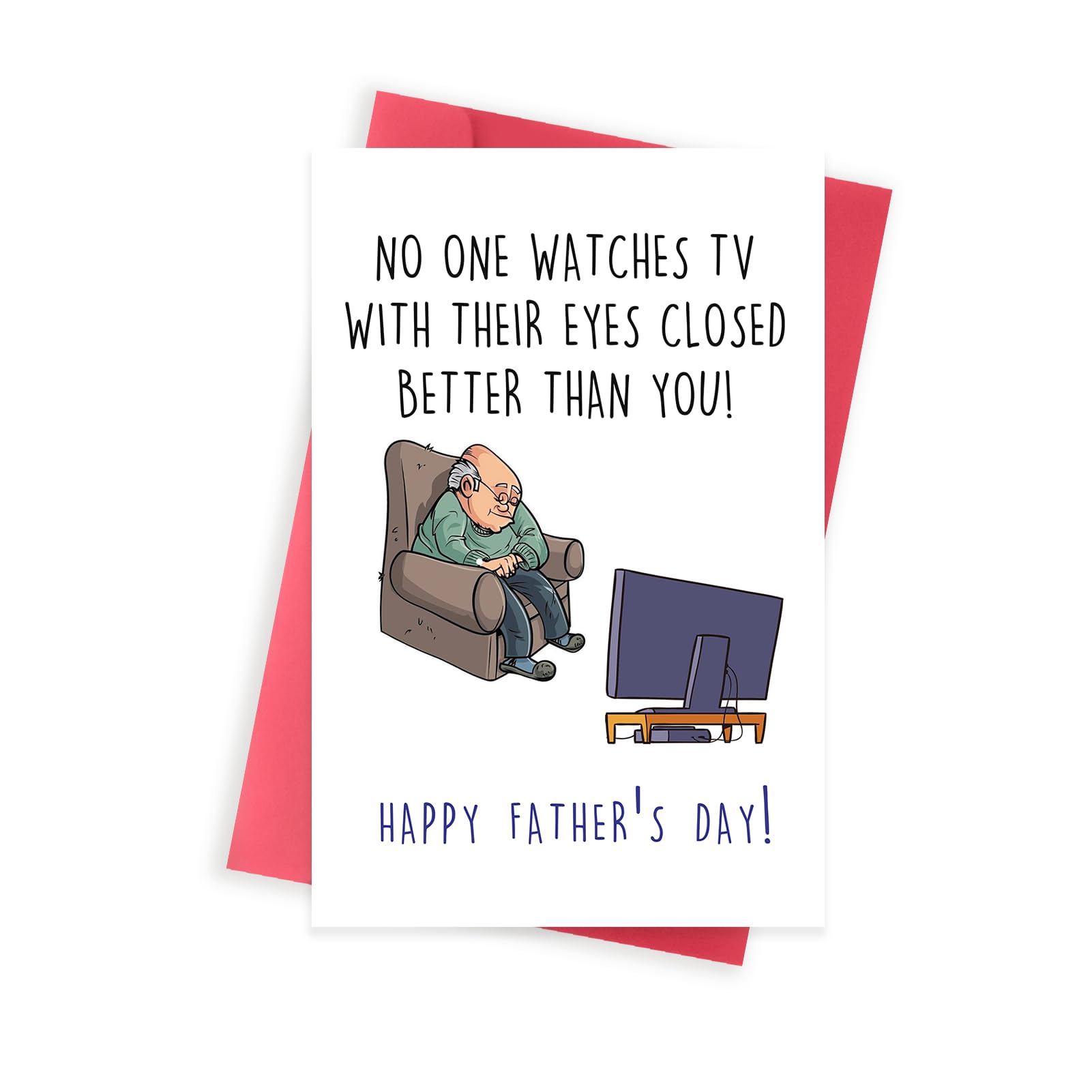 Funny Father's Day Card for Dad & Stepdad - Naughty Humorous Greeting Card Gift from Daughter or Son - Cute 'Watches TV with Eyes Closed' Design - Perfect for Birthday, Anniversary & Special Occasions