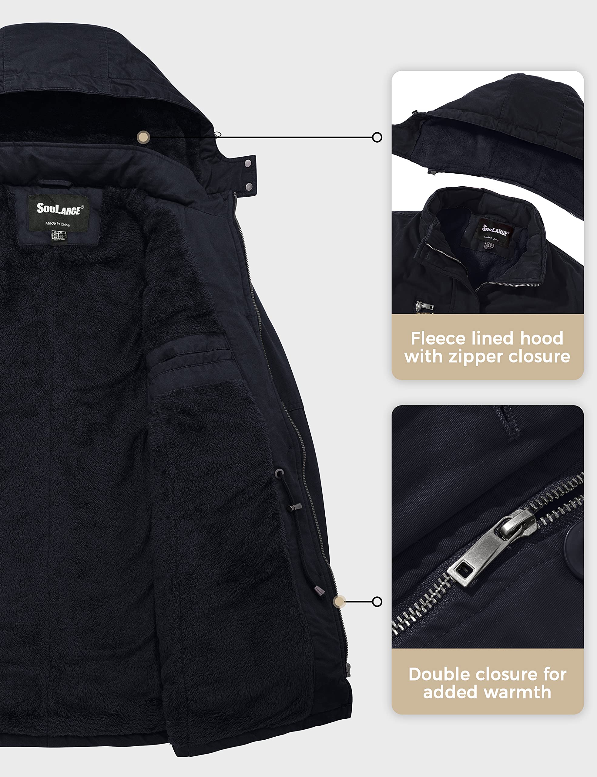 Soularge Women's Winter Plus Size Thickened Cotton Coat with Detachable Hood - Warm & Stylish Outerwear for Cold Weather, Snow Days & Outdoor Activities