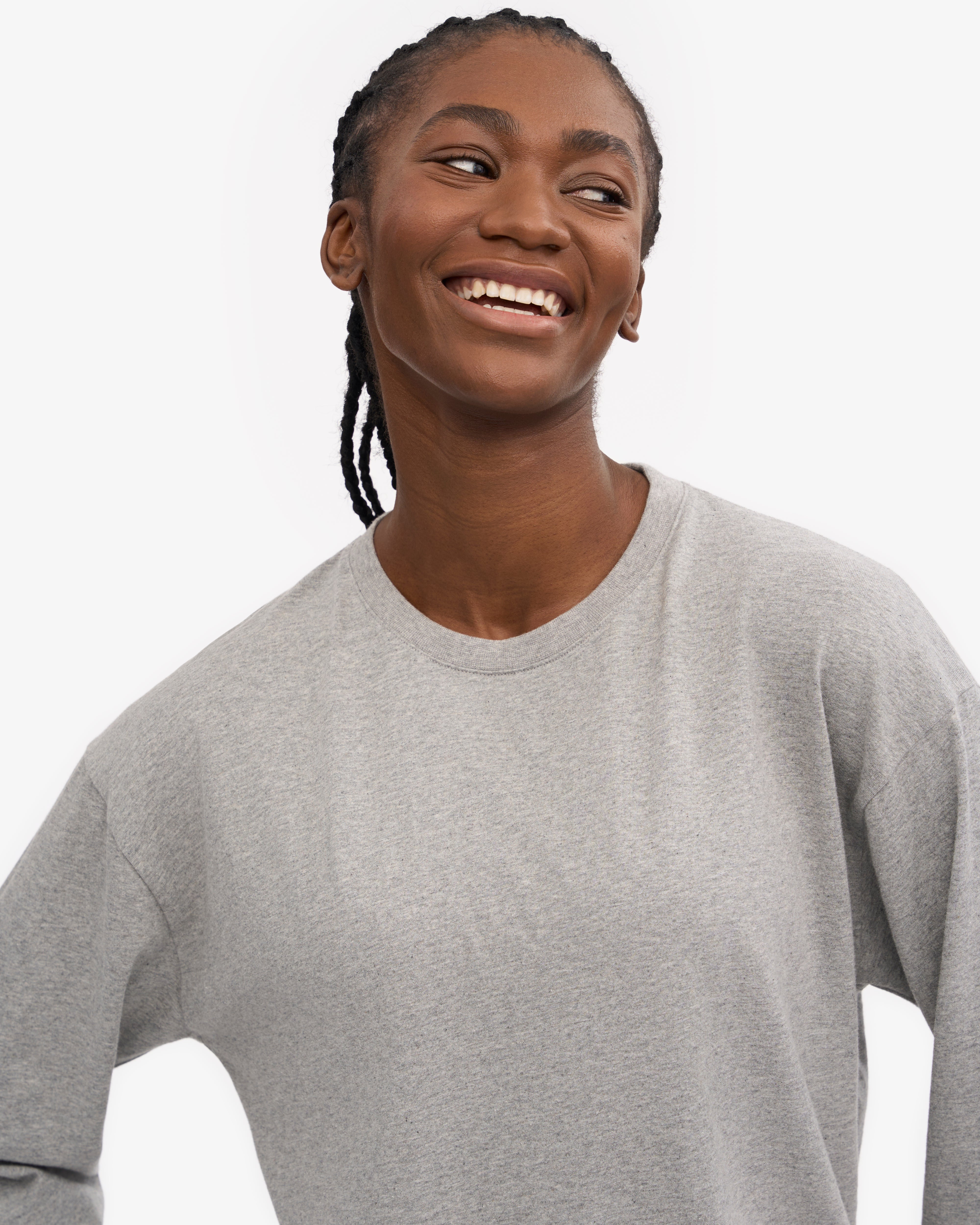 Oversized Organic Long Sleeve T-Shirt for Women - Soft Heather Grey Cotton Tee - Casual Loungewear & Streetwear Fashion