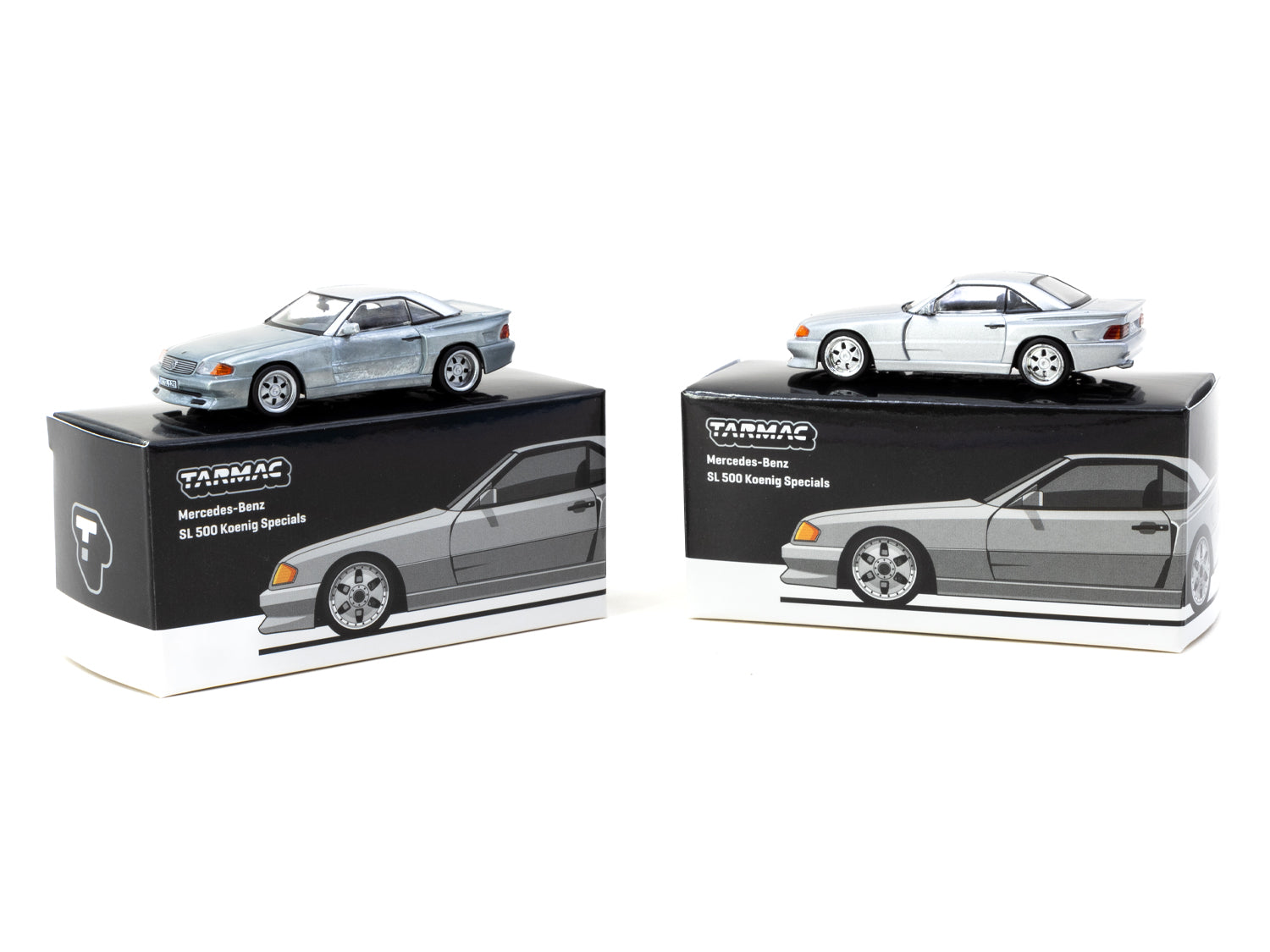 Tarmac Works 1/64 Scale Mercedes Benz SL 500 Koenig Specials Silver Diecast Model Car - Collectible Miniature for Display & Racing Scenes