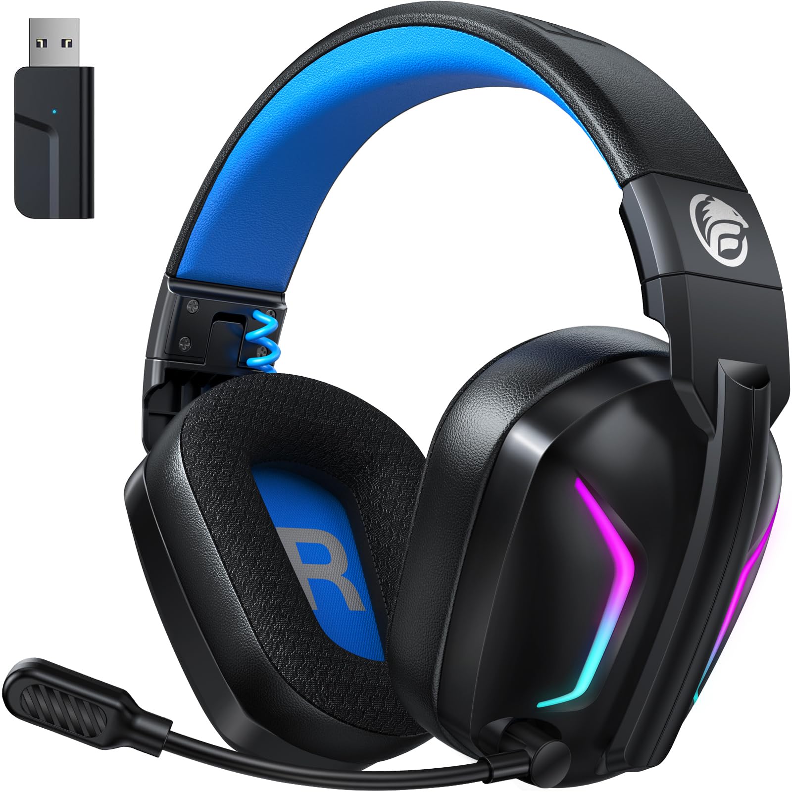 Wireless Gaming Headset with Microphone - Bluetooth Over-Ear Headphones for PC, PS5, PS4, Switch, Laptop, Mobile & Mac | 50Hr Fast Charge Battery, Cool LED Lights, 2.4GHz Low Latency | Perfect for Online Gaming, Streaming & Work from Home