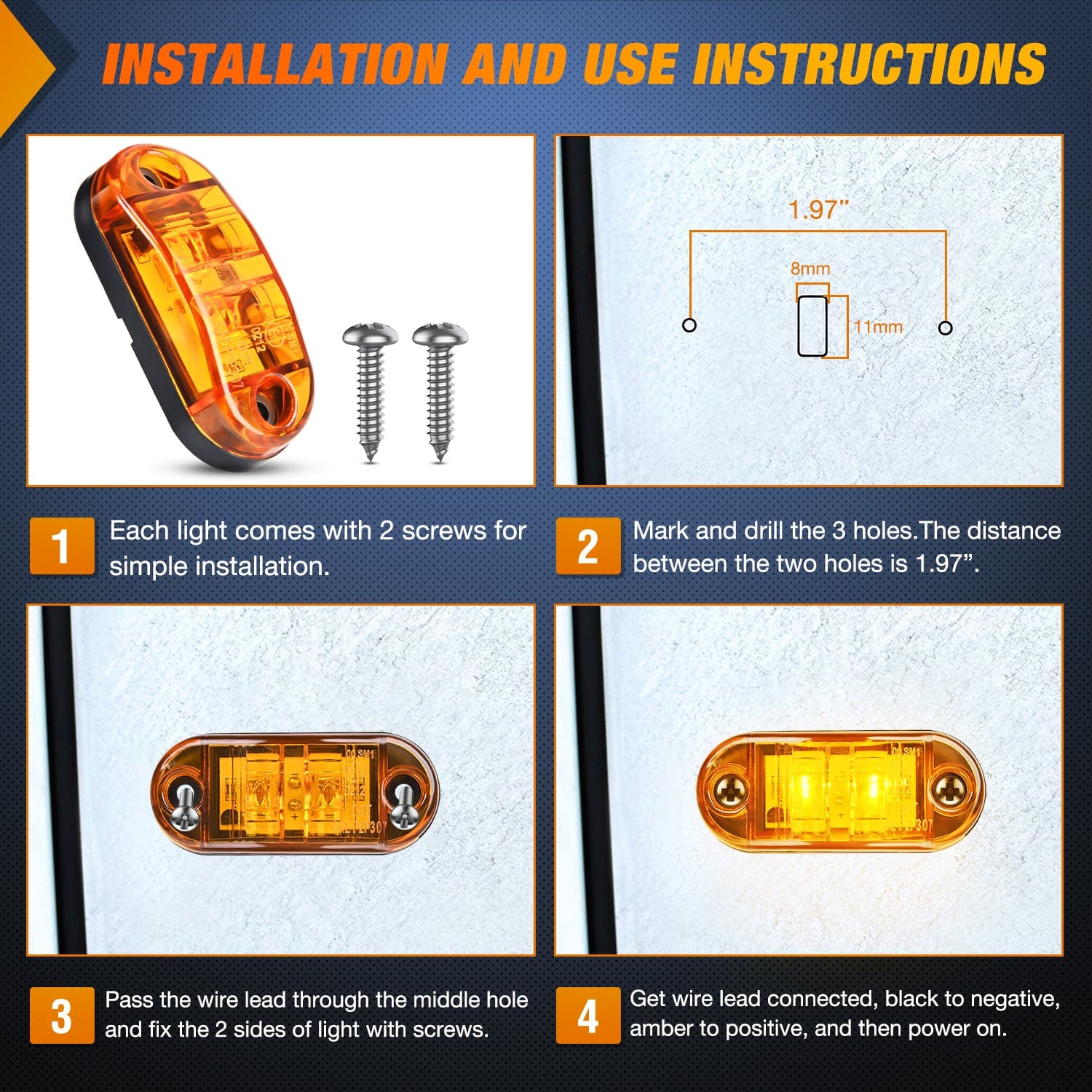 2.5 Inch Oval Amber LED Side Marker Lights - 2 Diode, Pack of 20 - Perfect for Trucks, Trailers & Automotive Lighting Upgrades