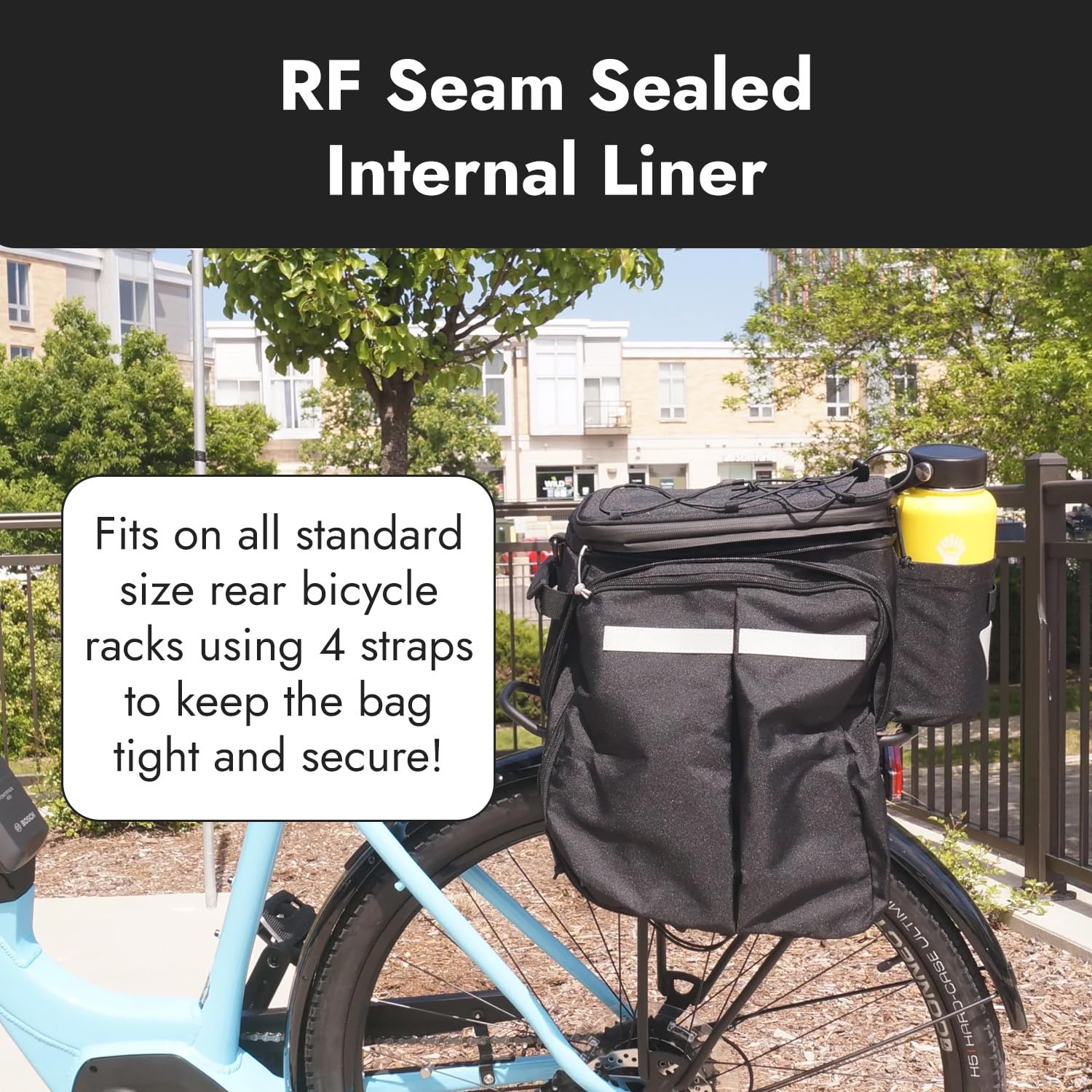 BiKase Big Daddy Expandable Bike Rack Bag with Detachable Panniers - Waterproof Rear Bicycle Trunk for E-Bikes & Commuter Bikes | Features Ice Compartment, Phone Pocket, Bottle Holder & Reflective Safety Strips | Perfect for Grocery Shopping, Work Commutes & Outdoor Adventures